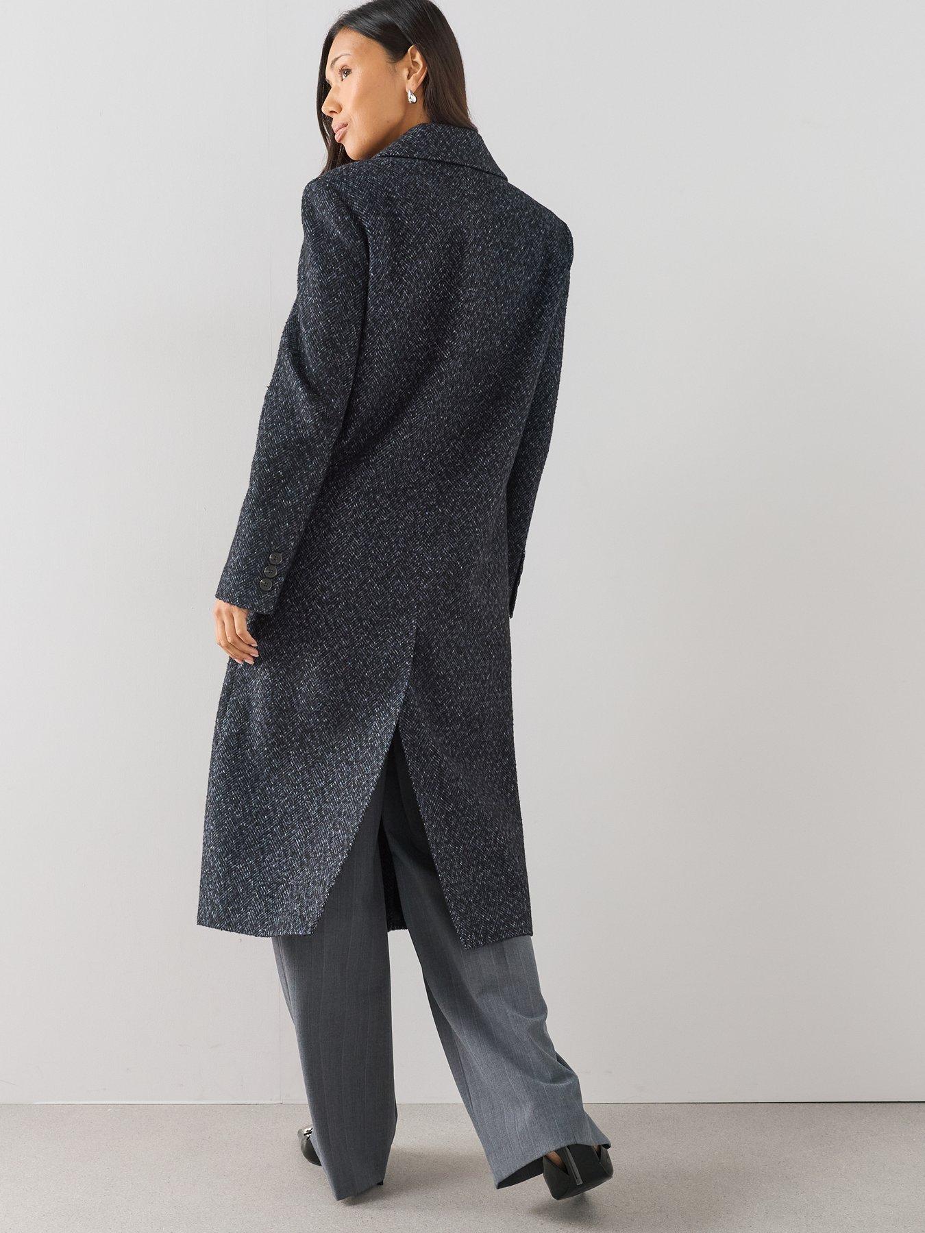 Image 2 of 7 of The Very Collection Womens Double Breasted Longline Textured Coat - Navy