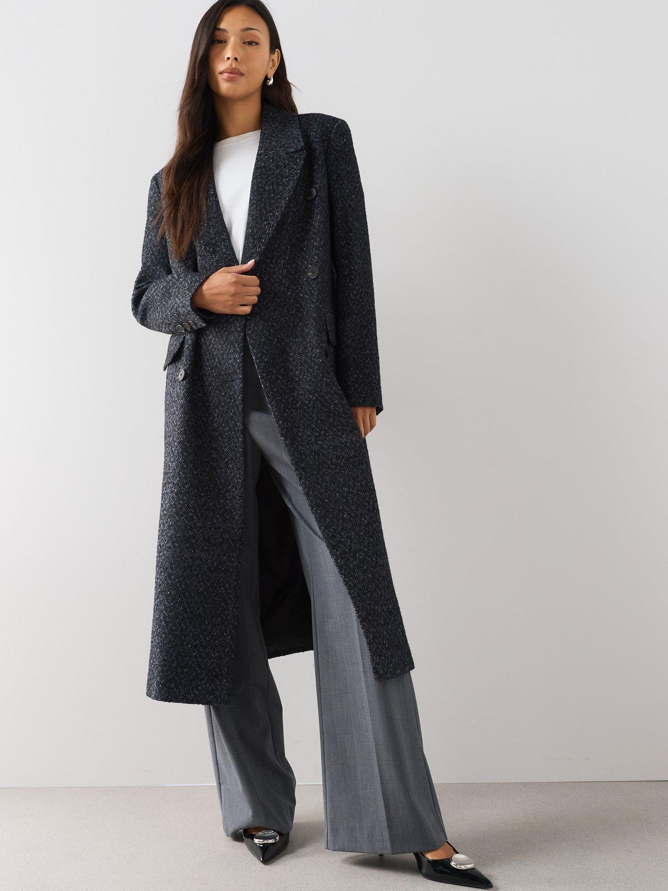 Image 3 of 7 of The Very Collection Womens Double Breasted Longline Textured Coat - Navy