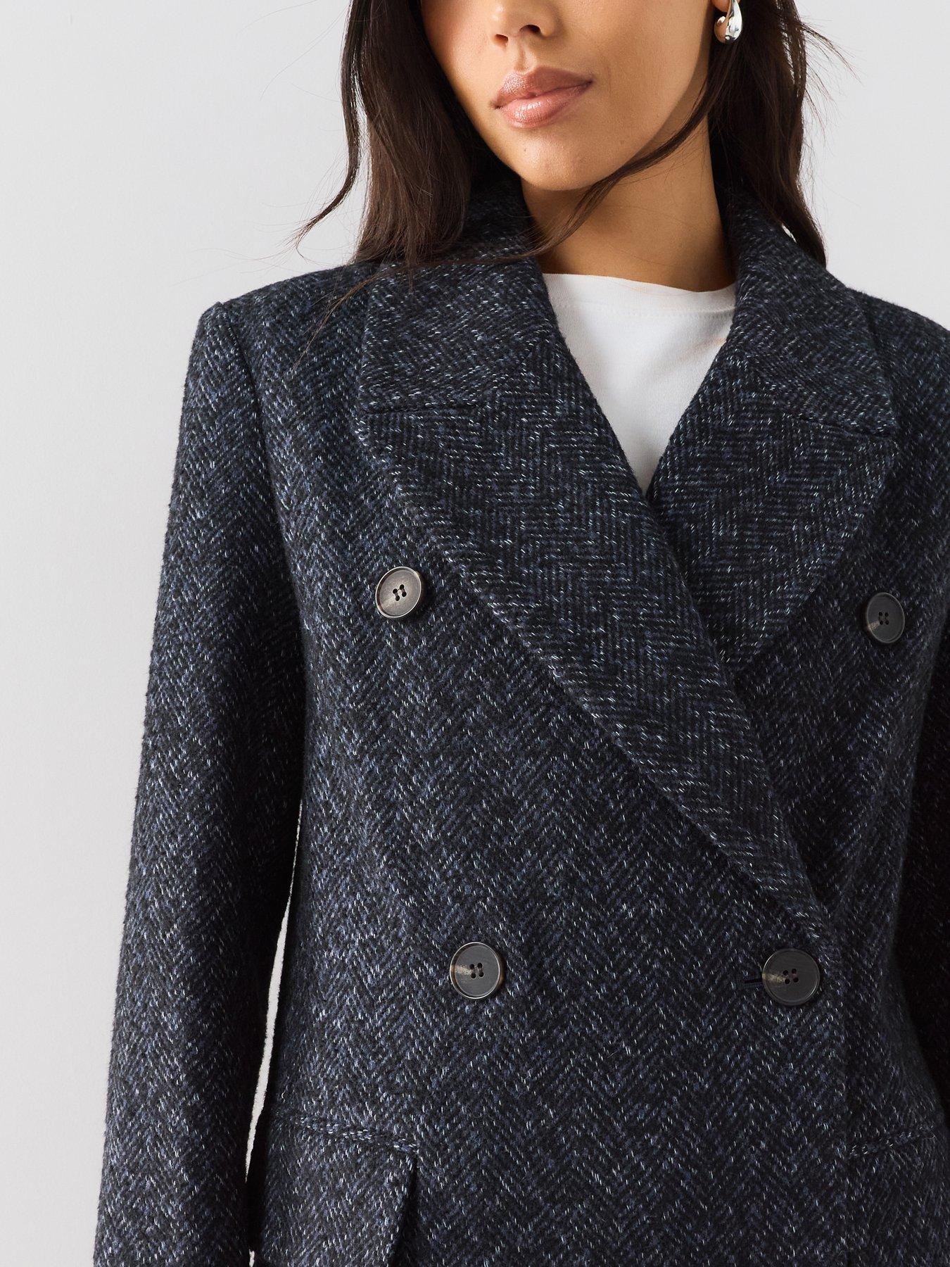 Image 5 of 7 of The Very Collection Womens Double Breasted Longline Textured Coat - Navy