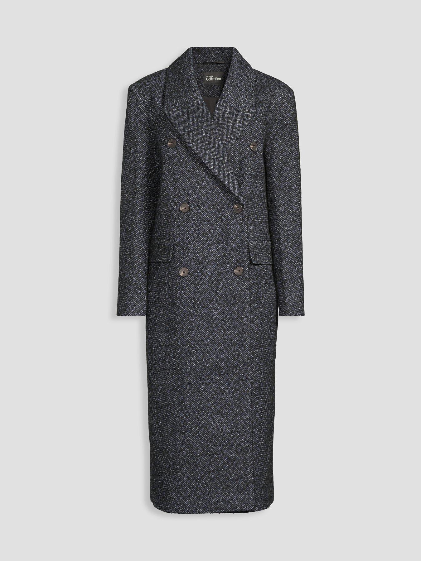 Image 7 of 7 of The Very Collection Womens Double Breasted Longline Textured Coat - Navy