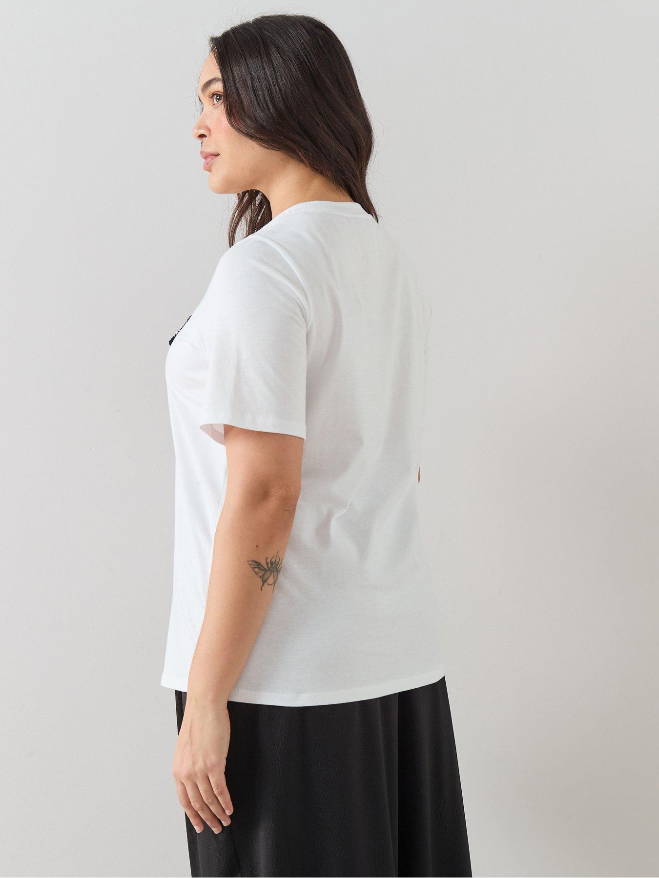 Image 2 of 7 of The Very Collection Curve Bow Embellished T-Shirt - White