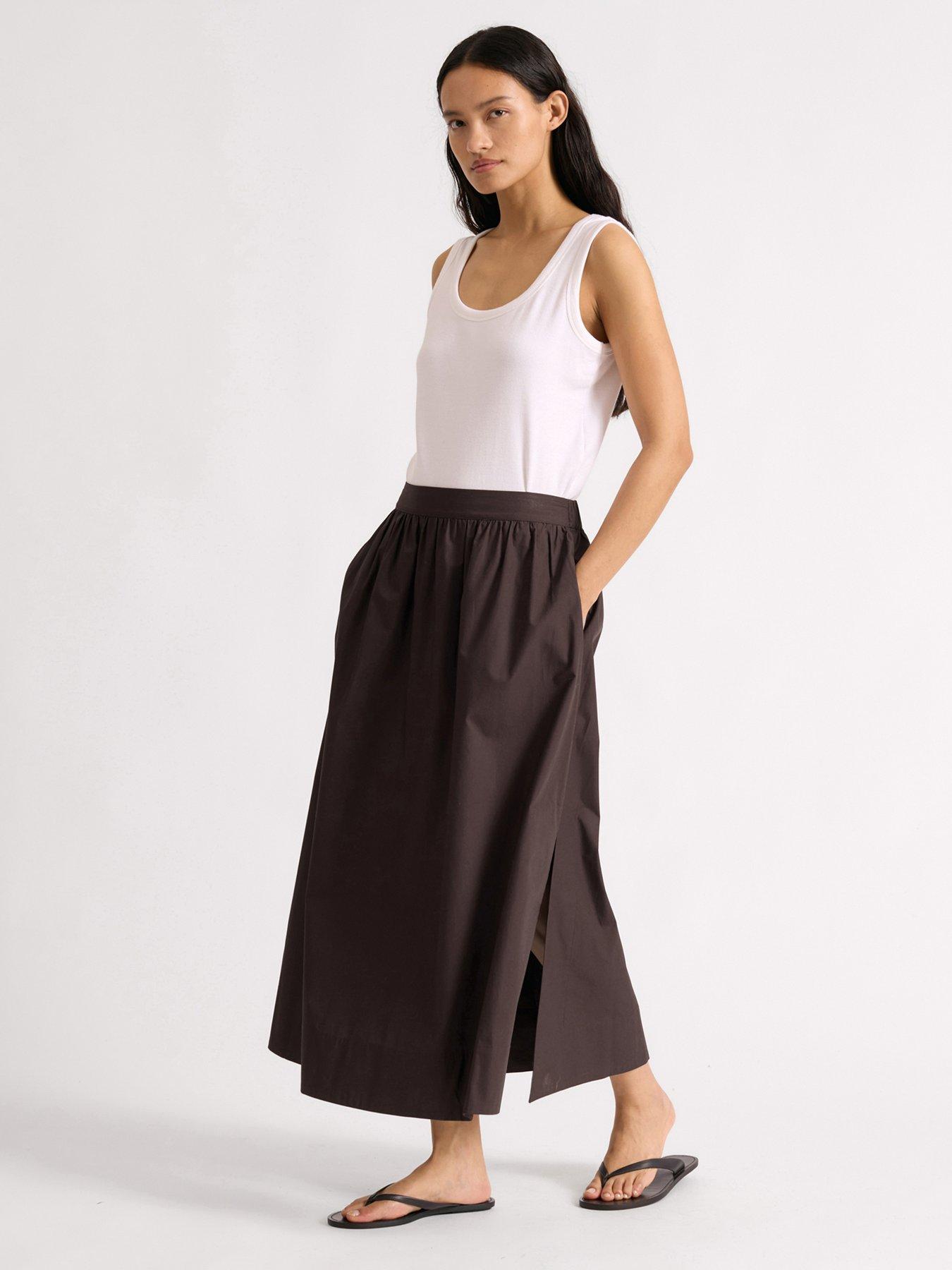 Image 1 of 3 of Albaray Cotton Full Skirt - Brown