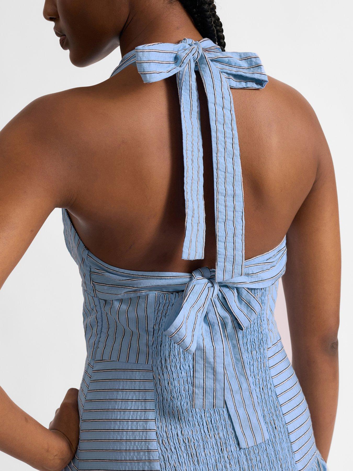 Image 4 of 5 of Albaray Stripe Halter Neck Sun Dress - Blue