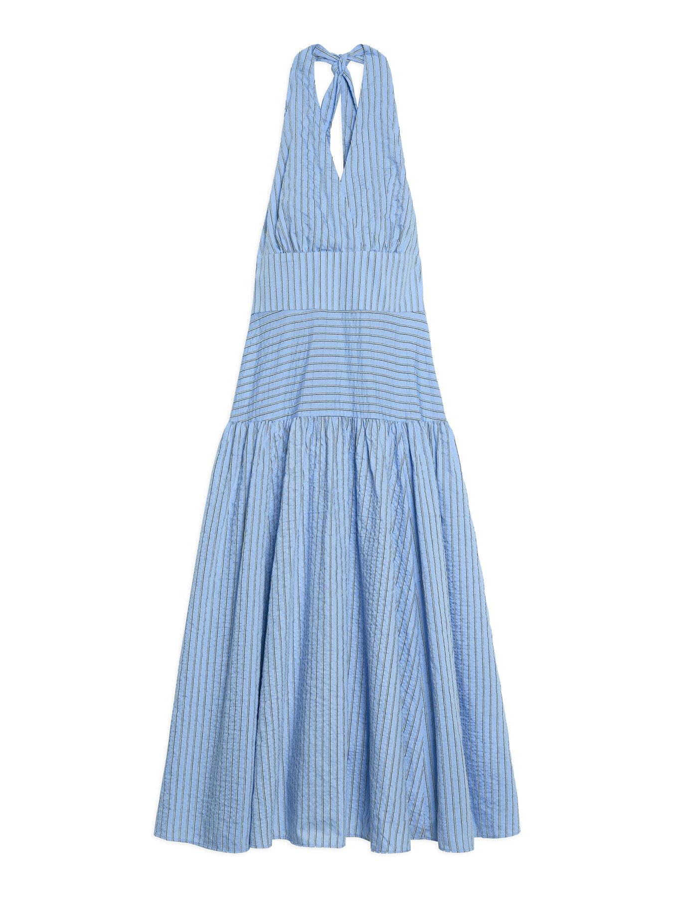 Image 5 of 5 of Albaray Stripe Halter Neck Sun Dress - Blue