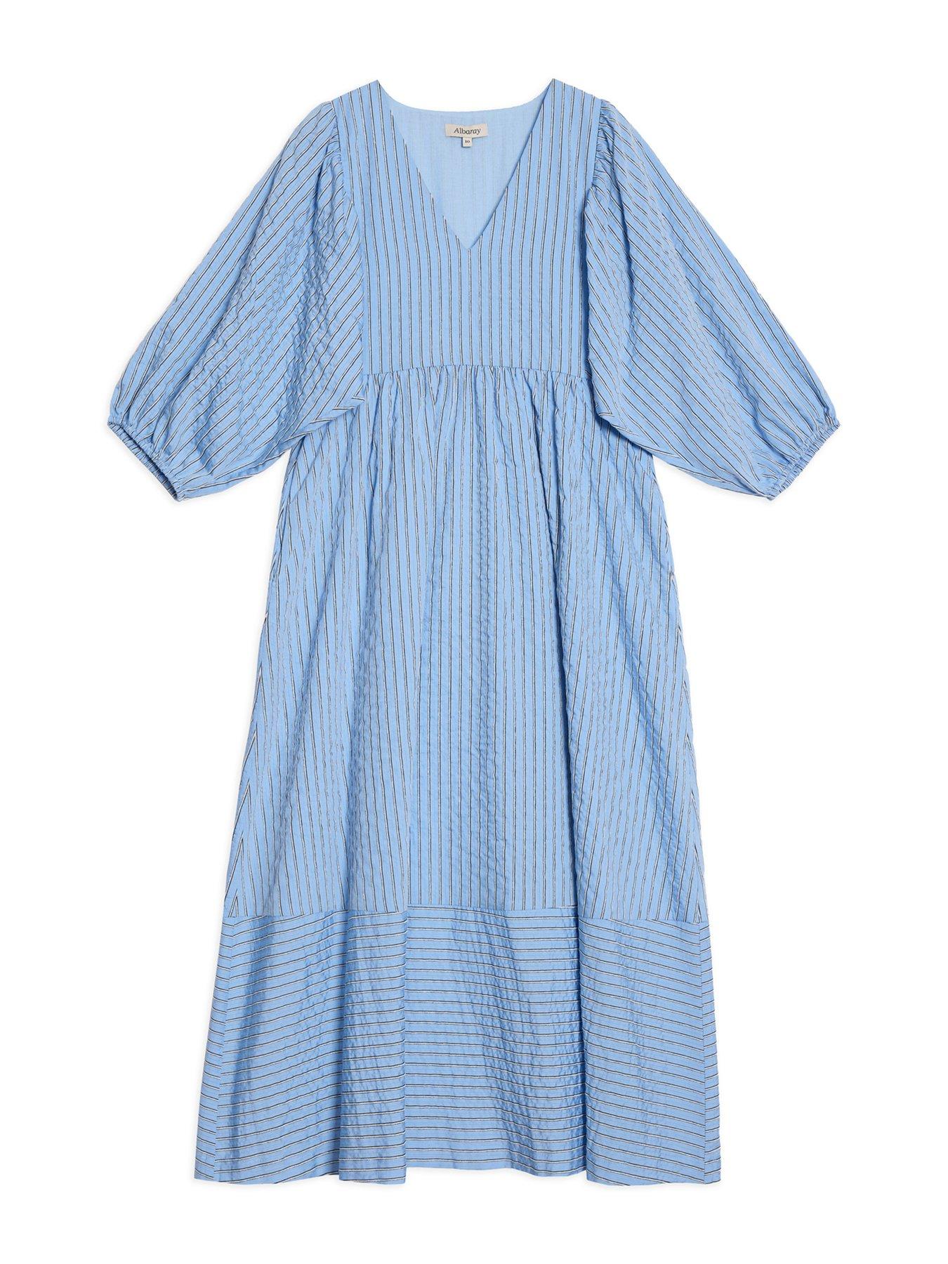 Image 4 of 4 of Albaray Stripe V Neck Dress - Blue
