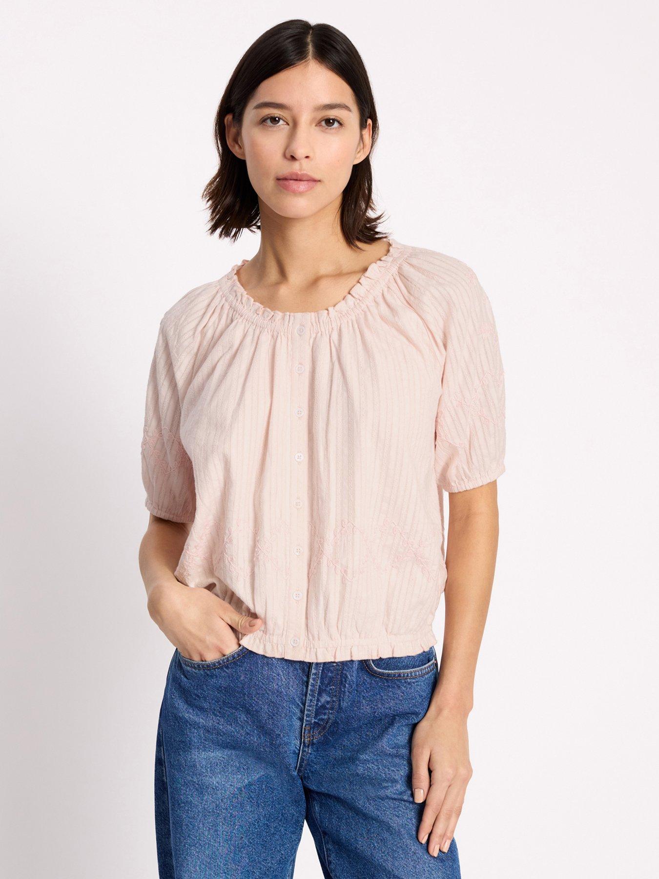 Albaray Elastic Hem Scoop Neck Top - Cream