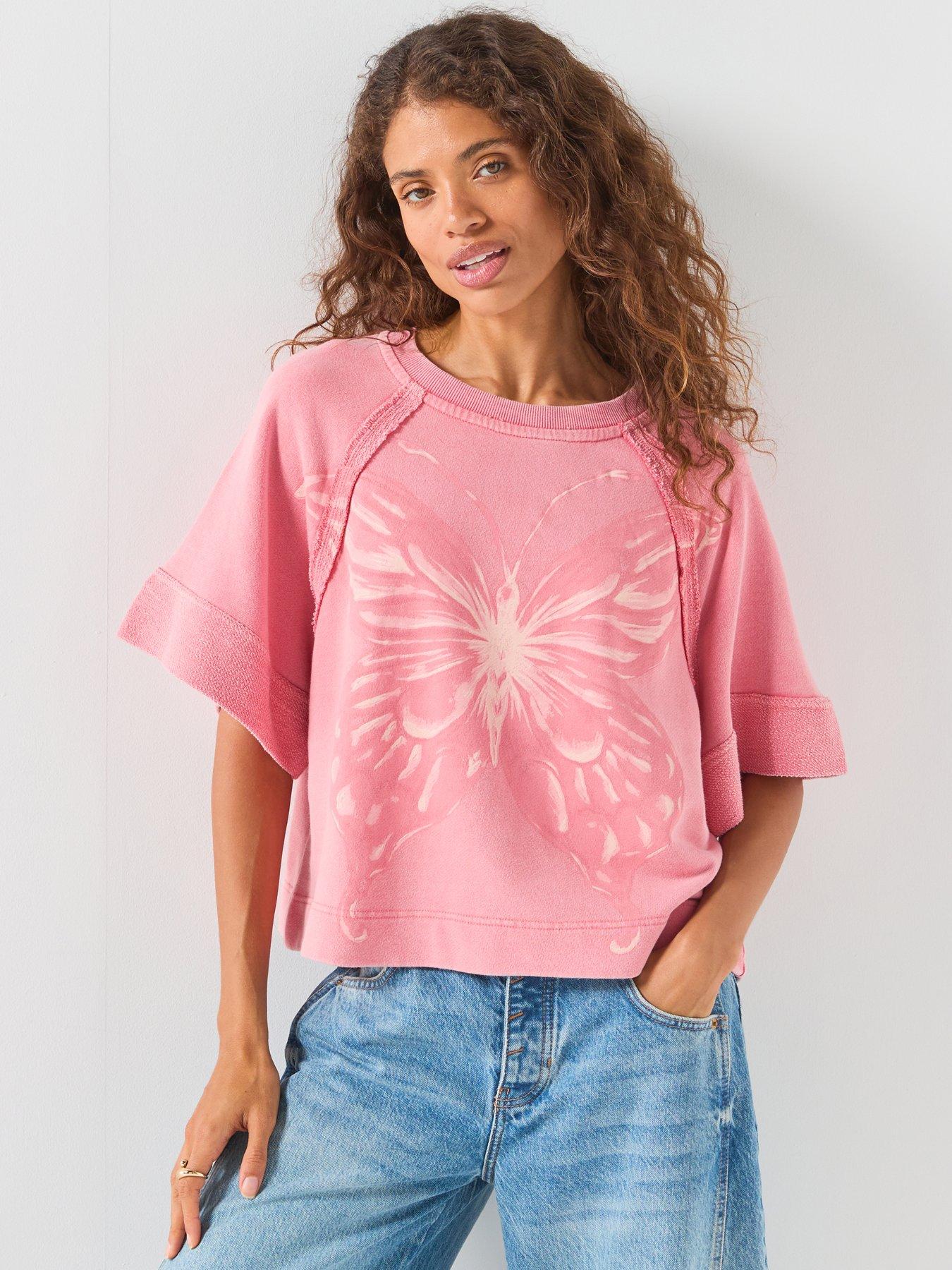 Image 1 of 6 of FREE PEOPLE Dahlia Short Sleeve Pullover - Pink