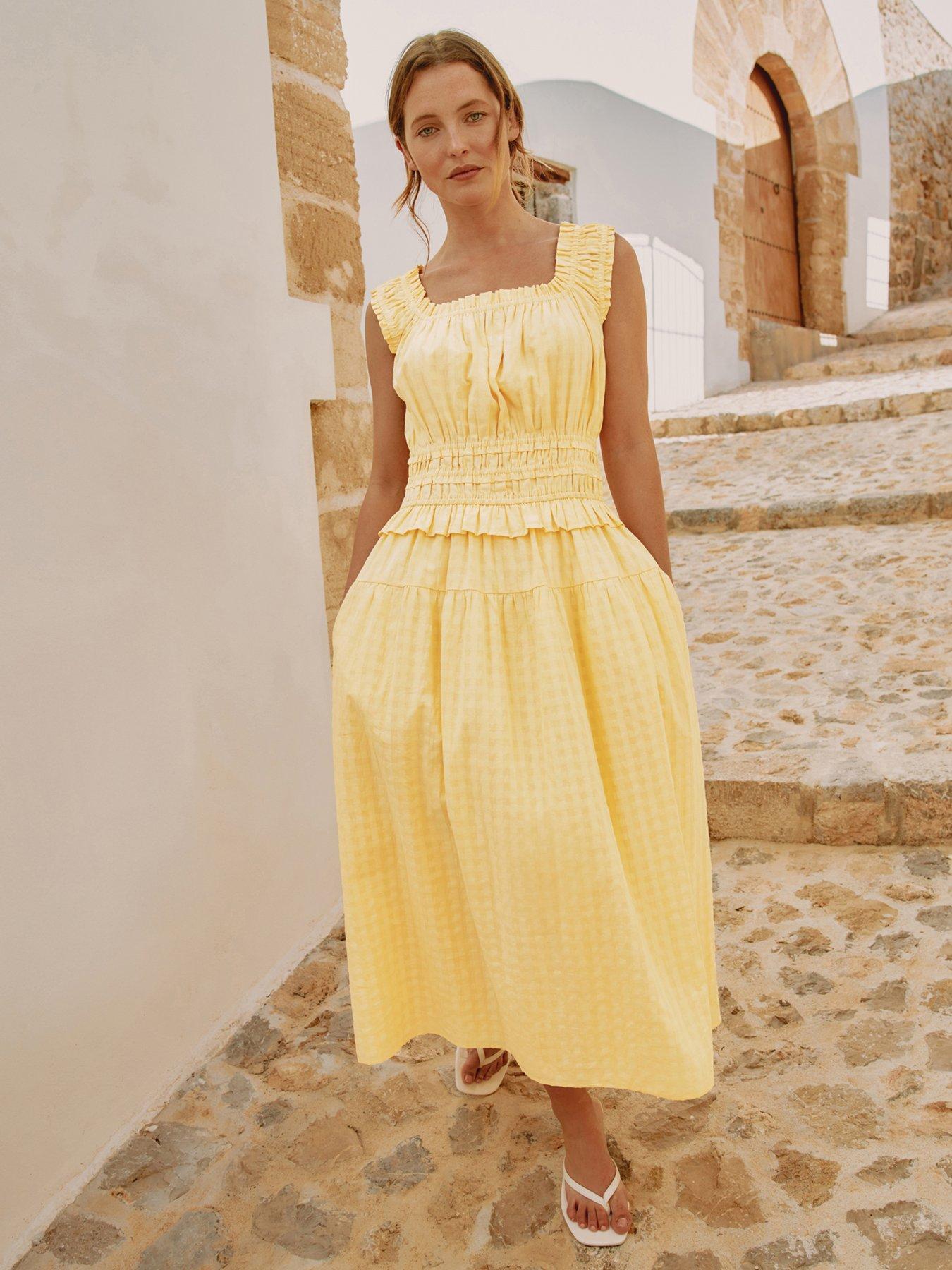 Image 1 of 5 of Albaray Seersucker Gingham Square Neck Dress