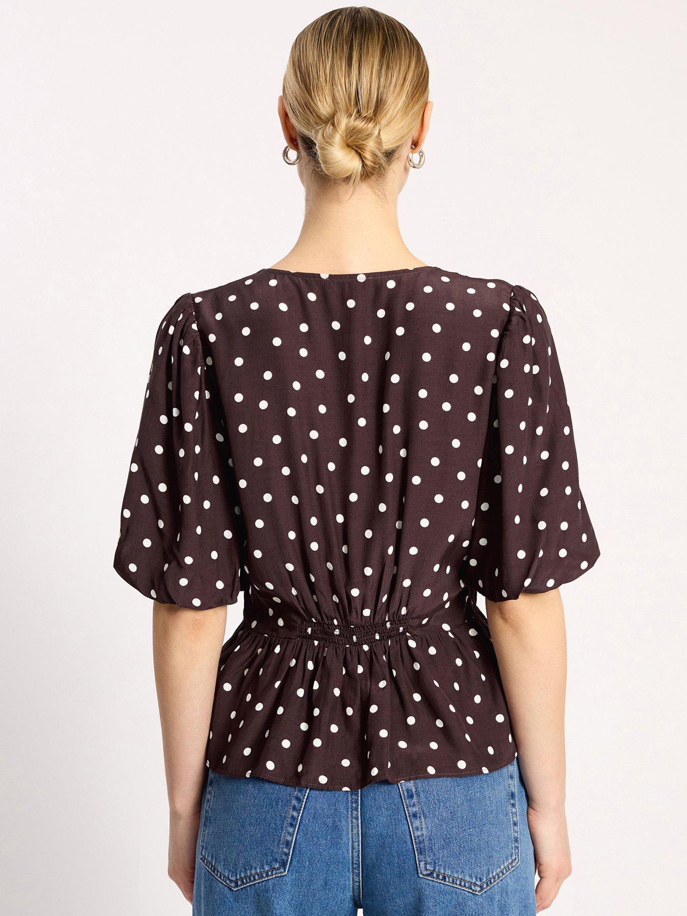 albaray-spot-print-v-neck-top-chocolatestillFront