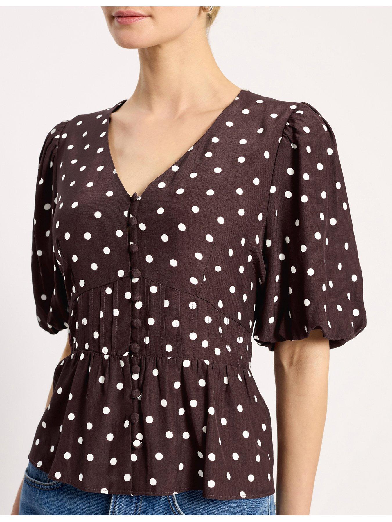 albaray-spot-print-v-neck-top-chocolateback