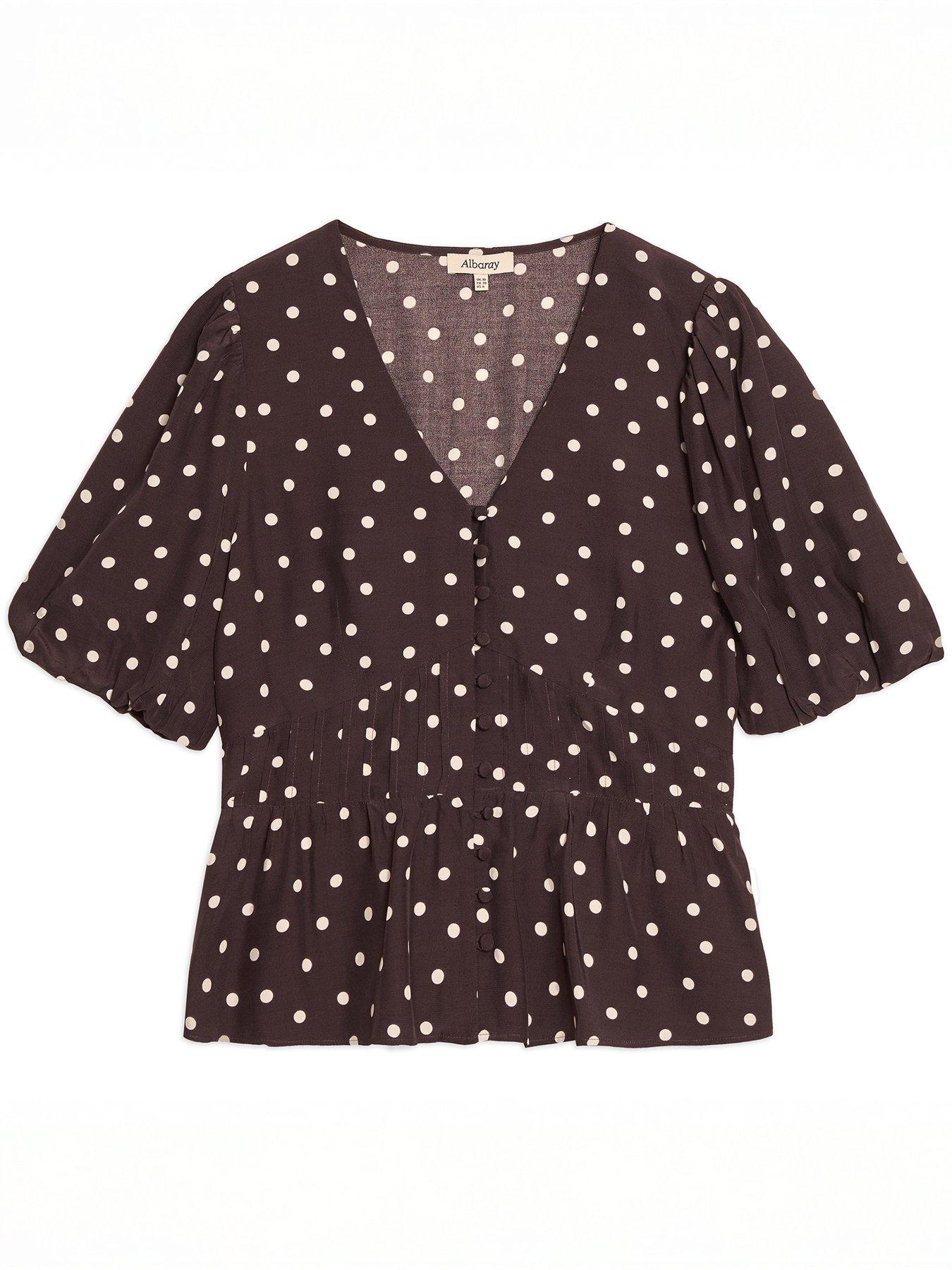 albaray-spot-print-v-neck-top-chocolatedetail