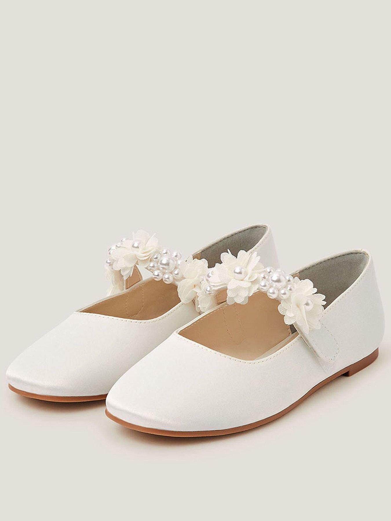 Monsoon Girls Pearly Pom Flower Ballerina Shoes - Light Cream