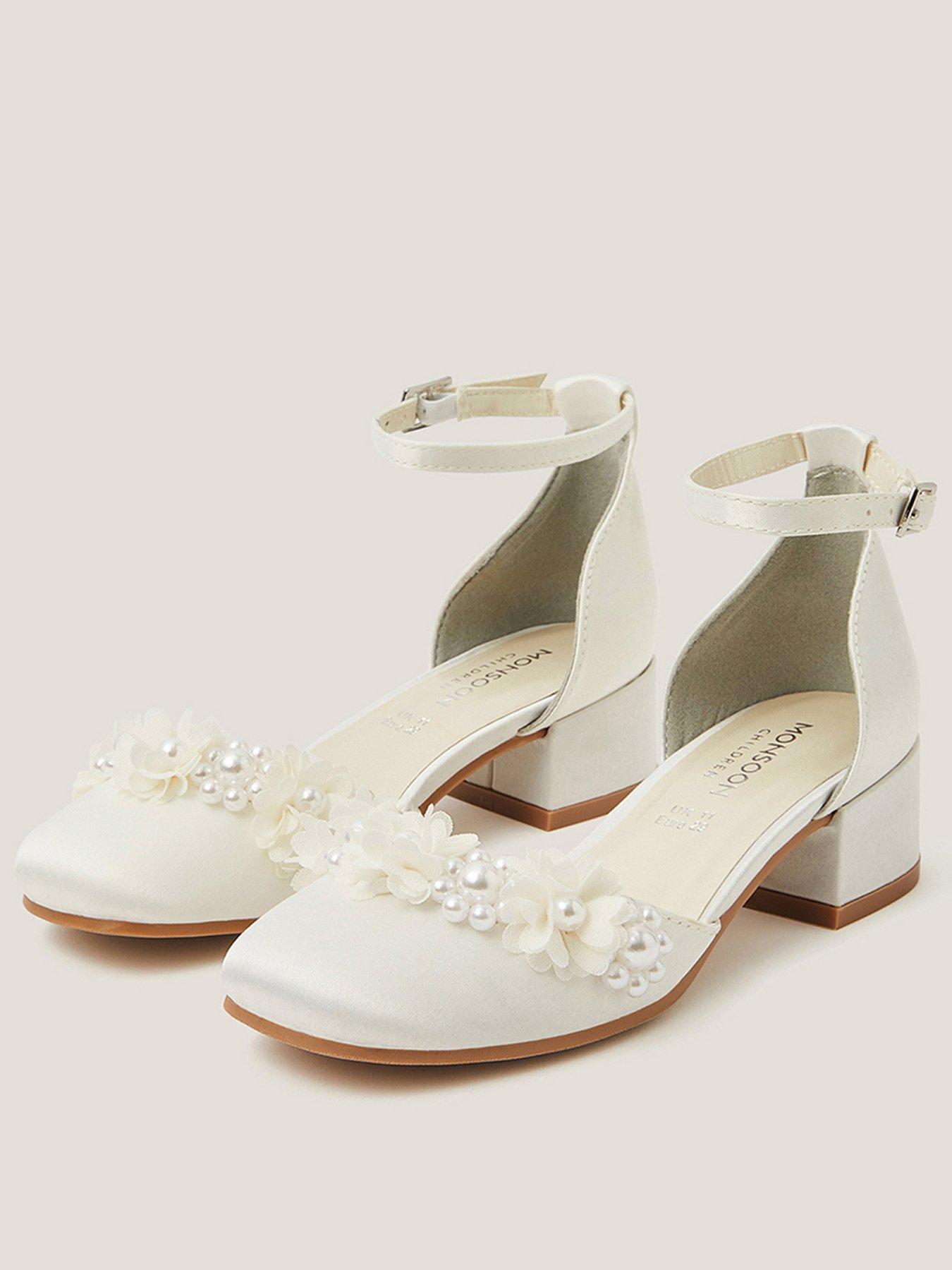 Monsoon Girls Pearly Pom Flower Heel Shoes - Light Cream