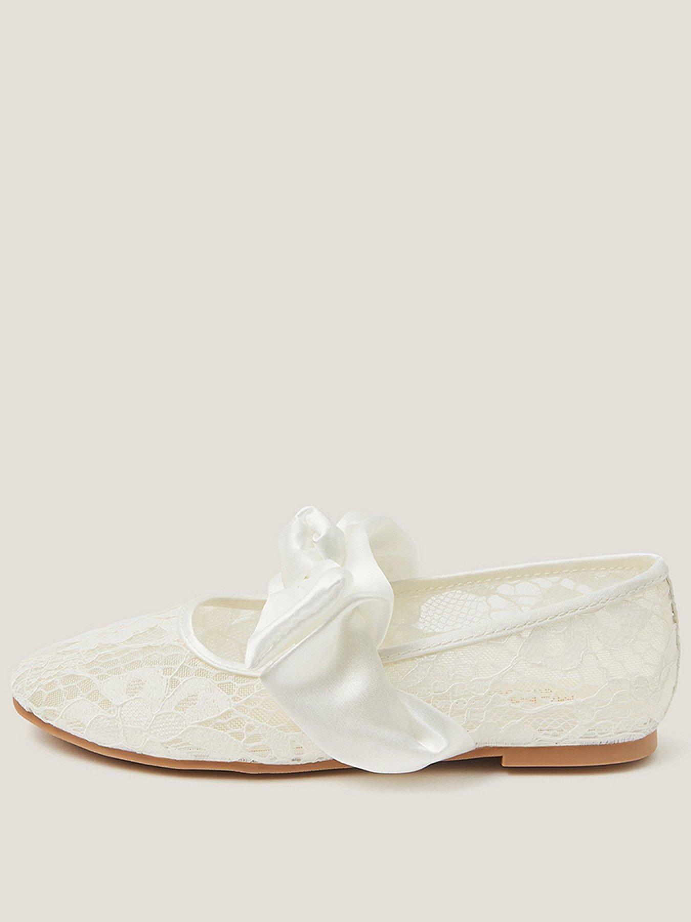 Monsoon Girls Lace Bow Ballerina Shoes - Light Cream
