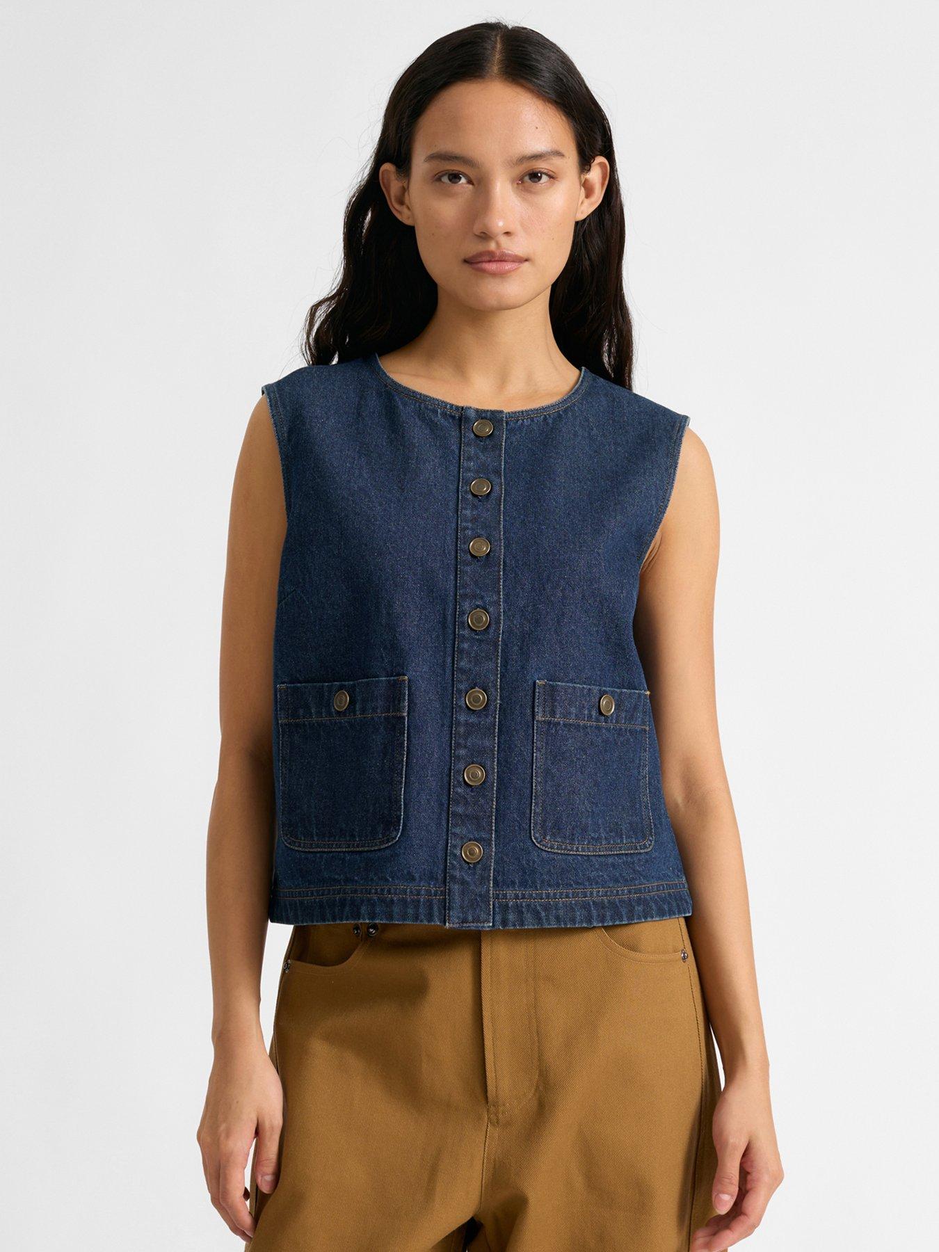 albaray-denim-pocket-waistcoat-bluefront