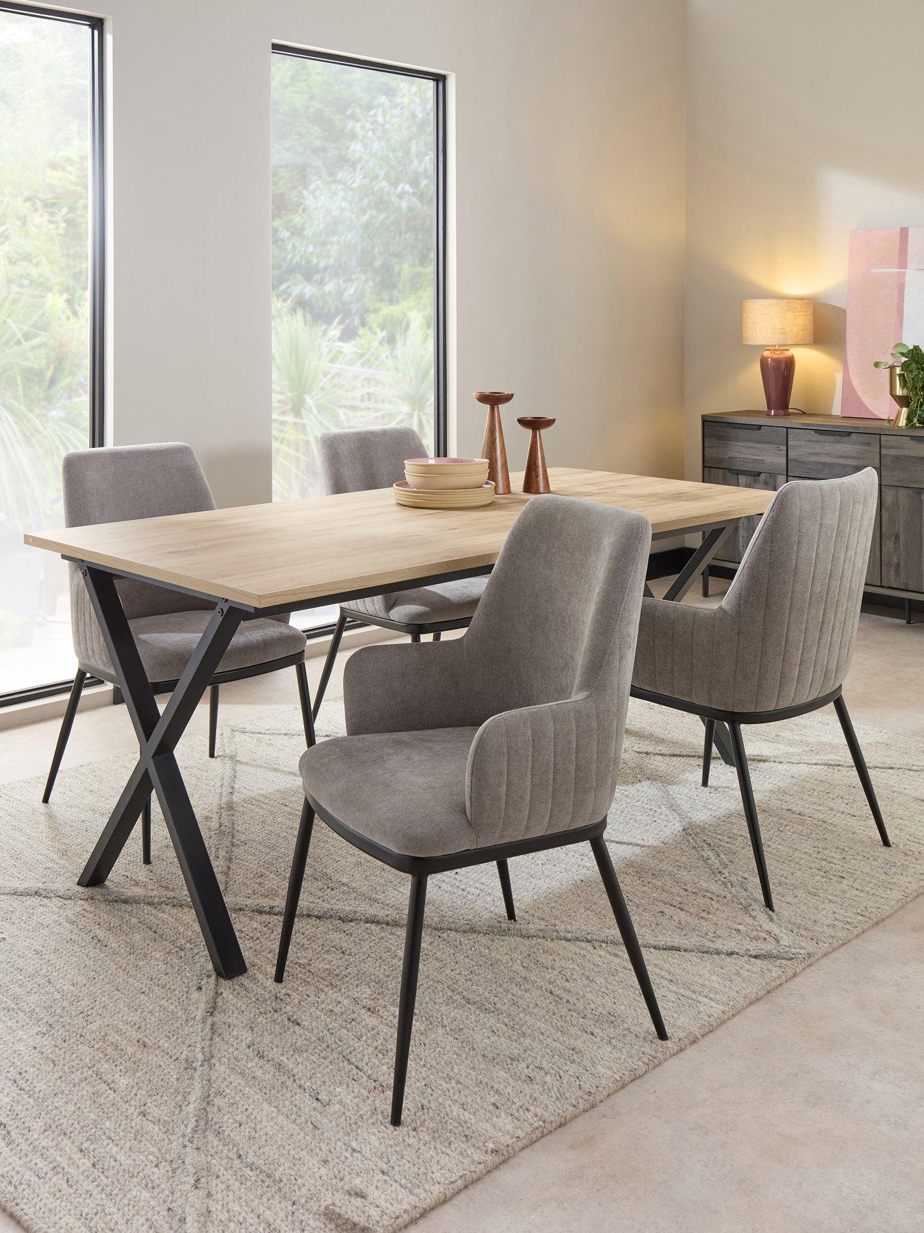 Image 1 of 6 of The Very Collection Harlem 180cm Light Oak Dining Table &amp; 4 Nina Light Grey Dining Chairs
