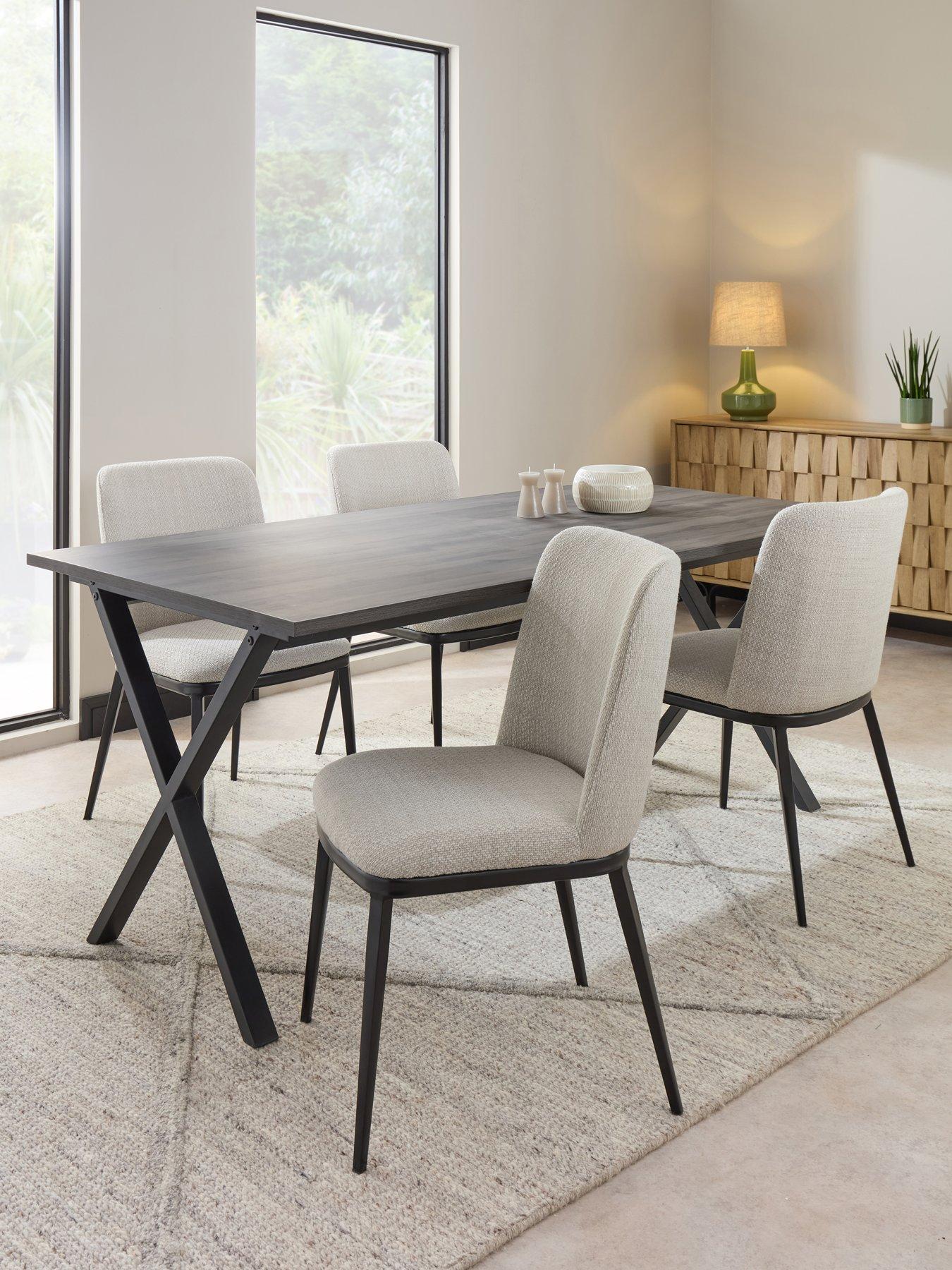 Image 1 of 6 of The Very Collection Harlem 180cm Black Oak Dining Table &amp; 4 Willow Standard Dining Chairs