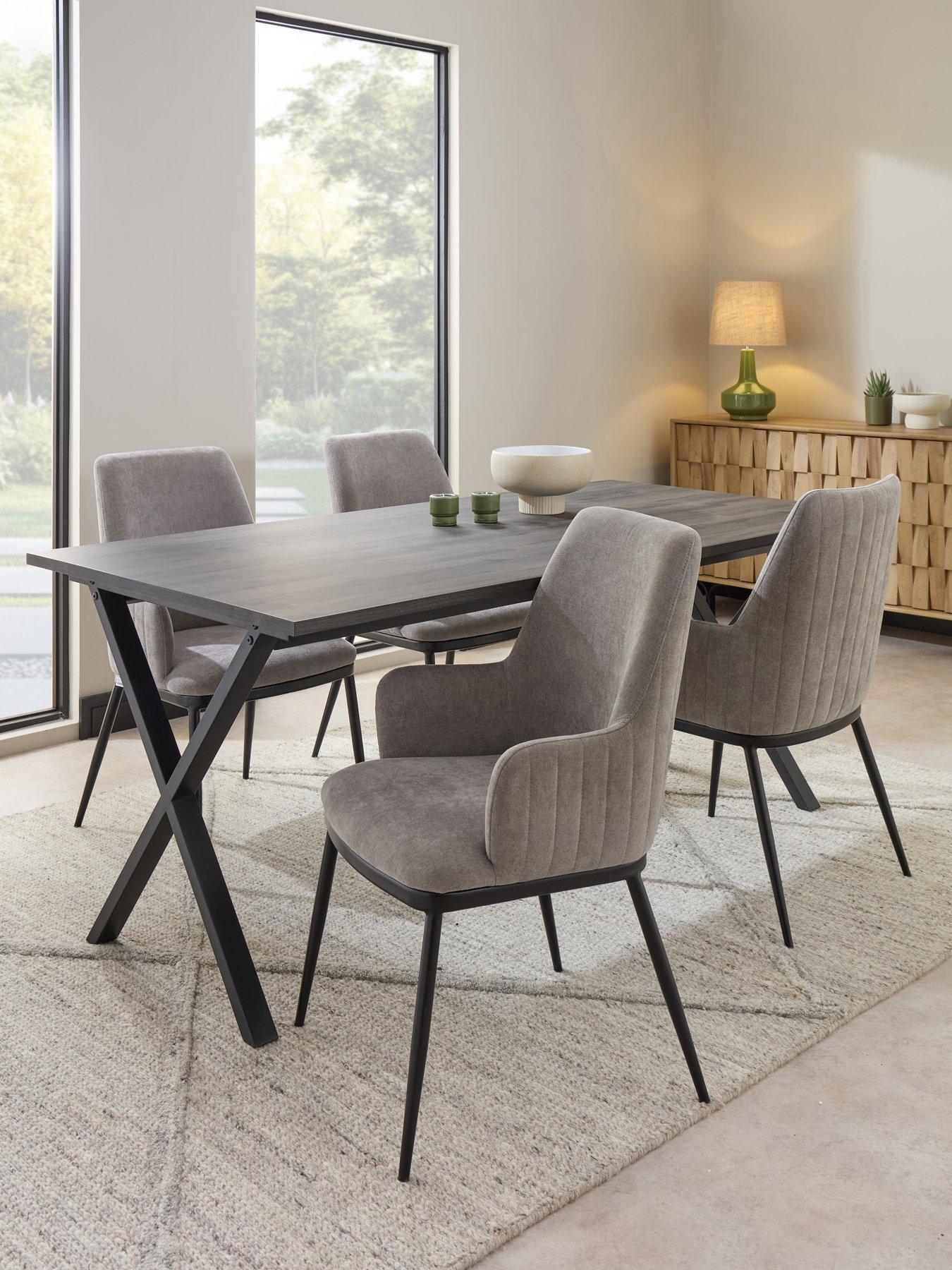 The Very Collection Harlem 160cm Black Oak Dining Table  &  4 Nina Light Grey Chairs - FSC® Certified