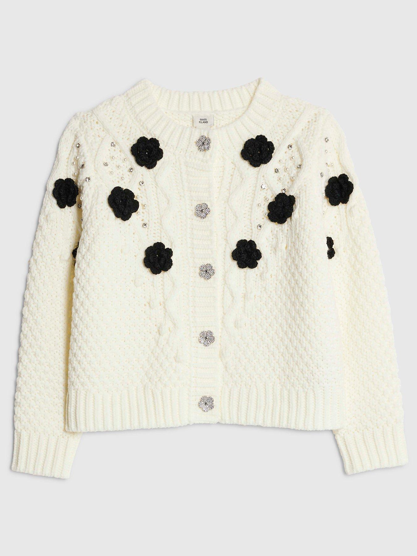 River Island Older Girls Embellished Flower Cardigan - Cream