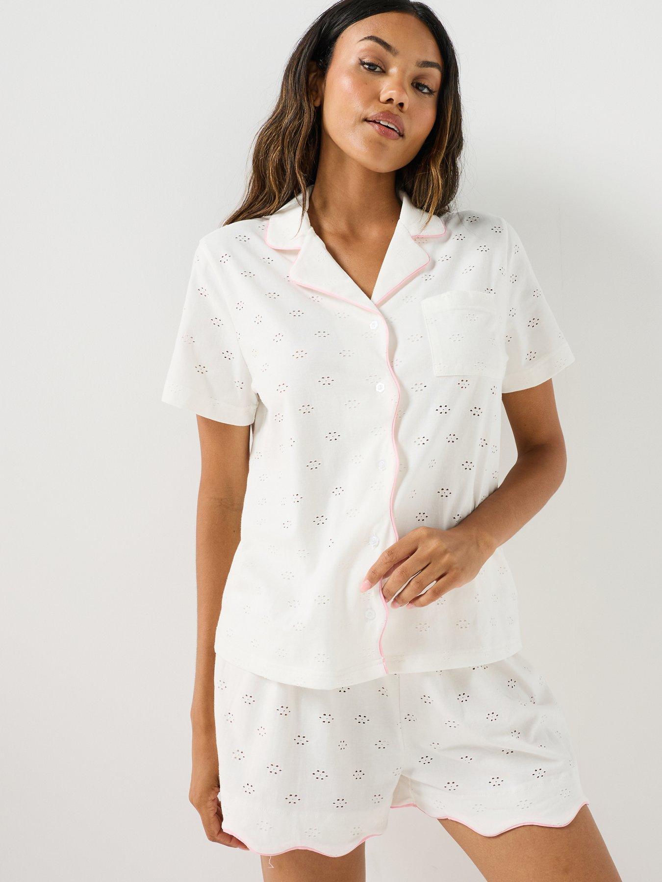 Loungeable Broiderie Contrast Wave Shirt And Short PJ Set