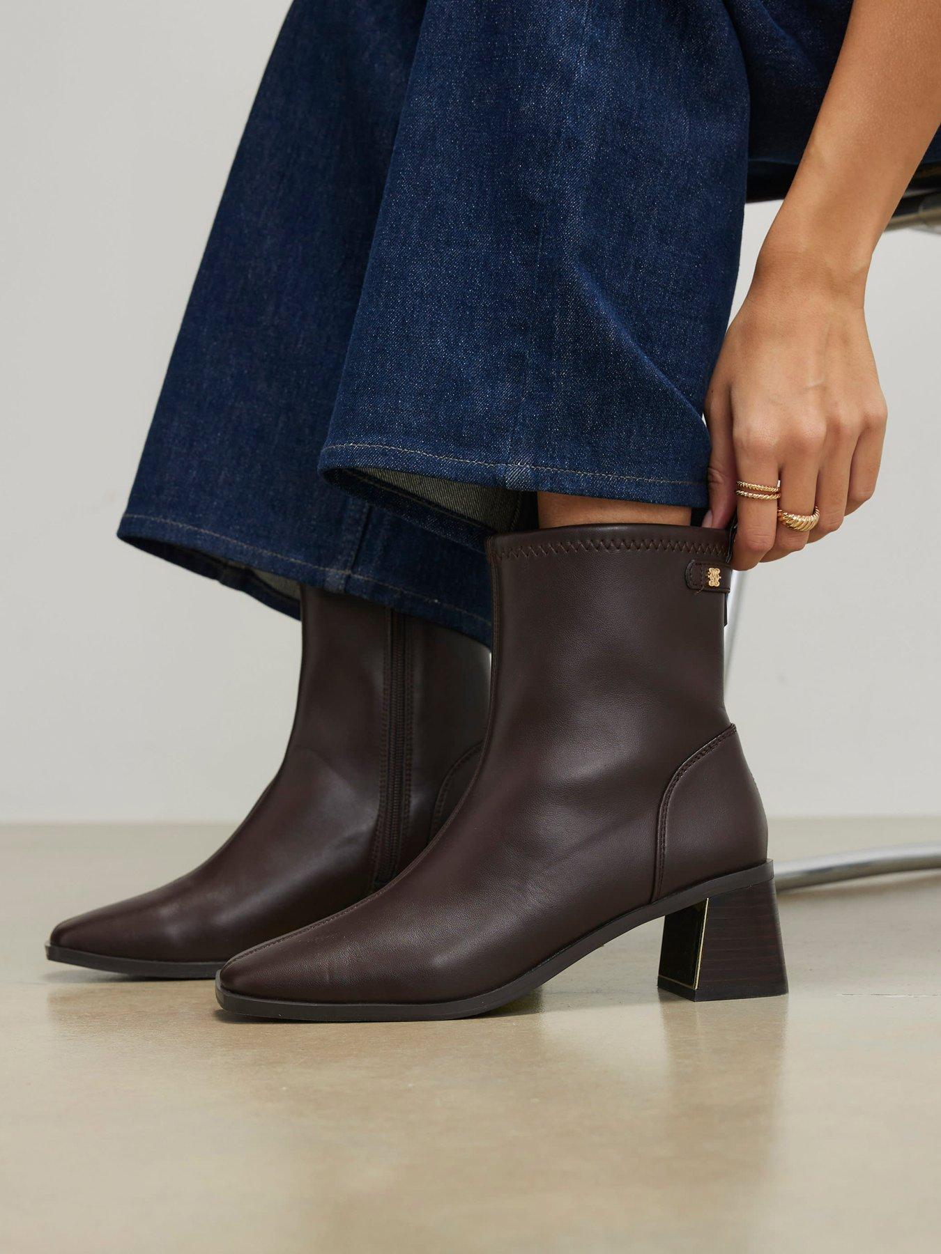River Island Block Heel Stretch Sock Boot - Brown