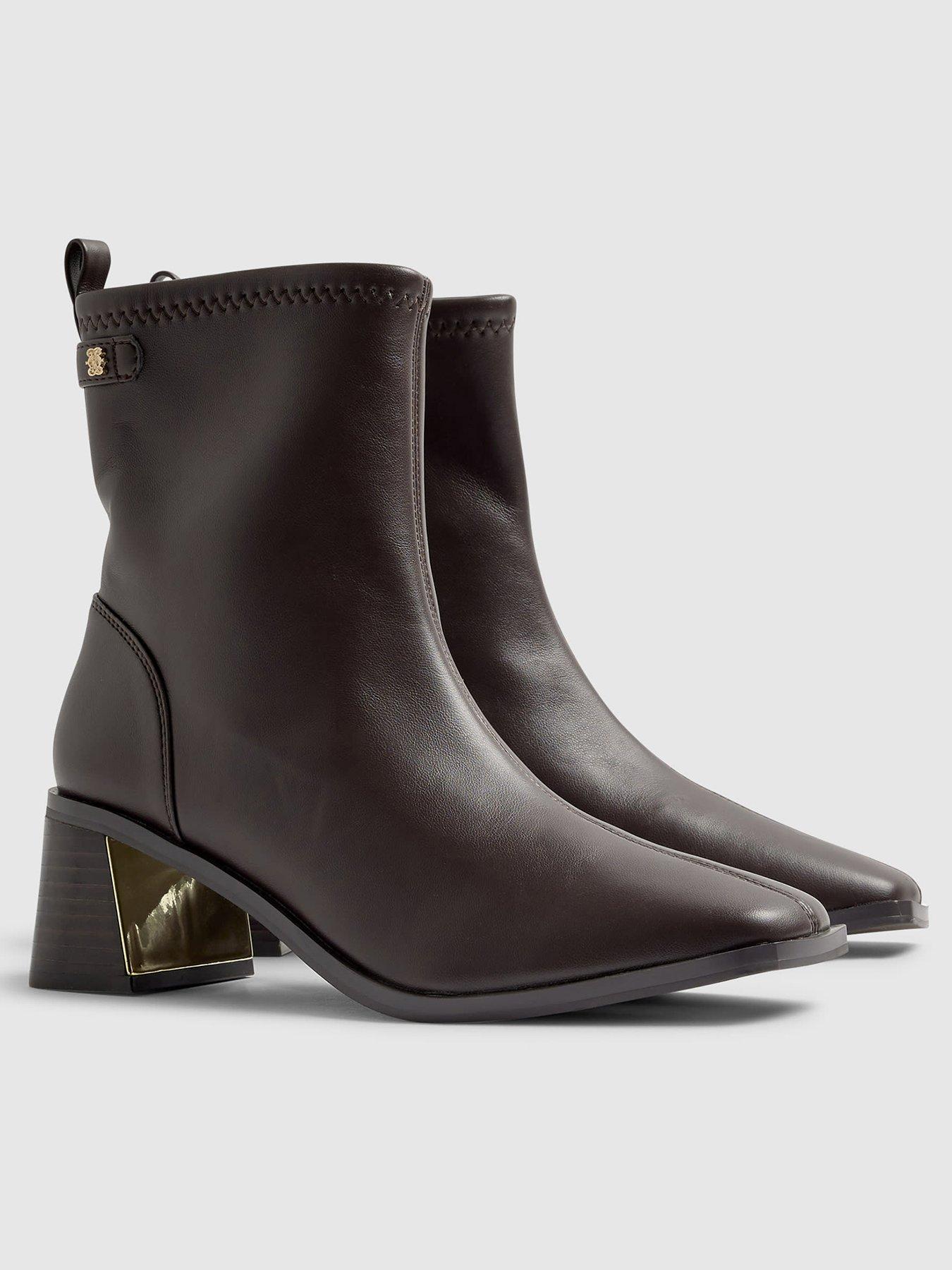 Image 3 of 5 of River Island Block Heel Stretch Sock Boot - Brown