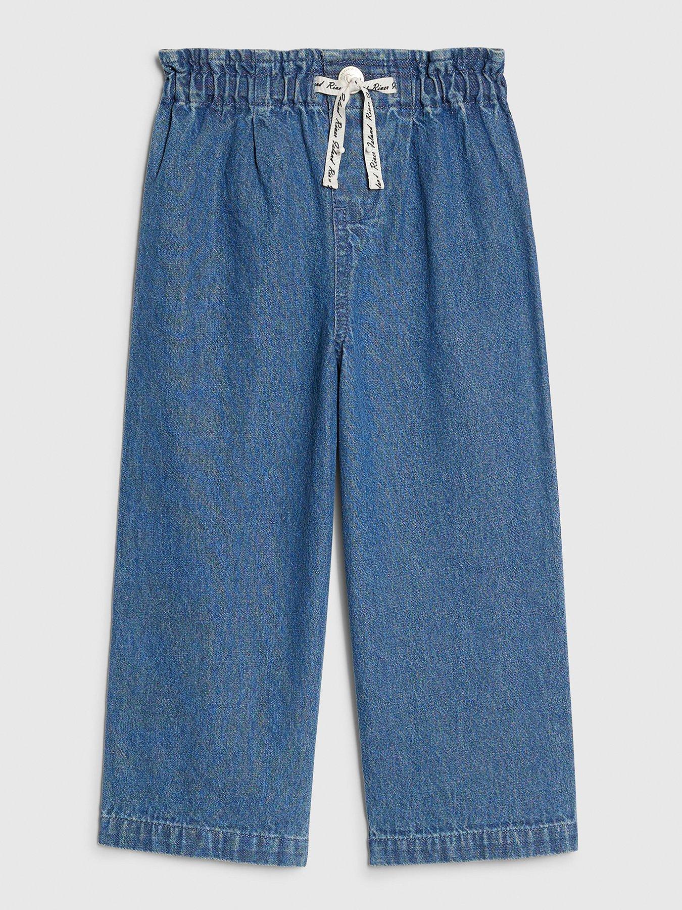 Image 1 of 4 of River Island Mini Girls Wide Leg Jeans - Blue