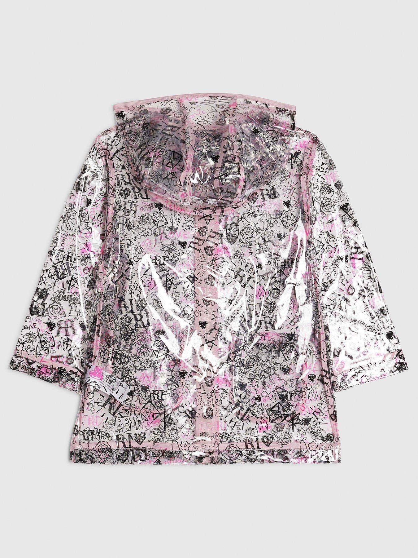Image 2 of 4 of River Island Mini Girls Graffiti Raincoat - Black