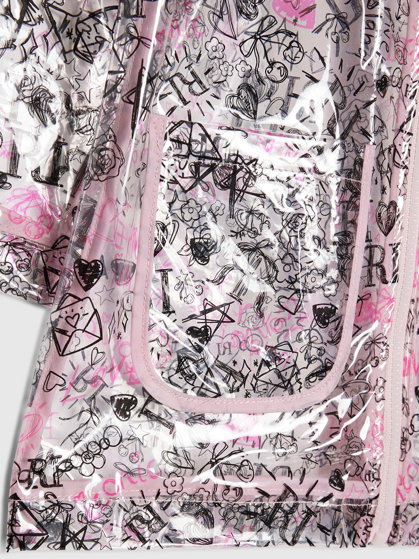 Image 3 of 4 of River Island Mini Girls Graffiti Raincoat - Black