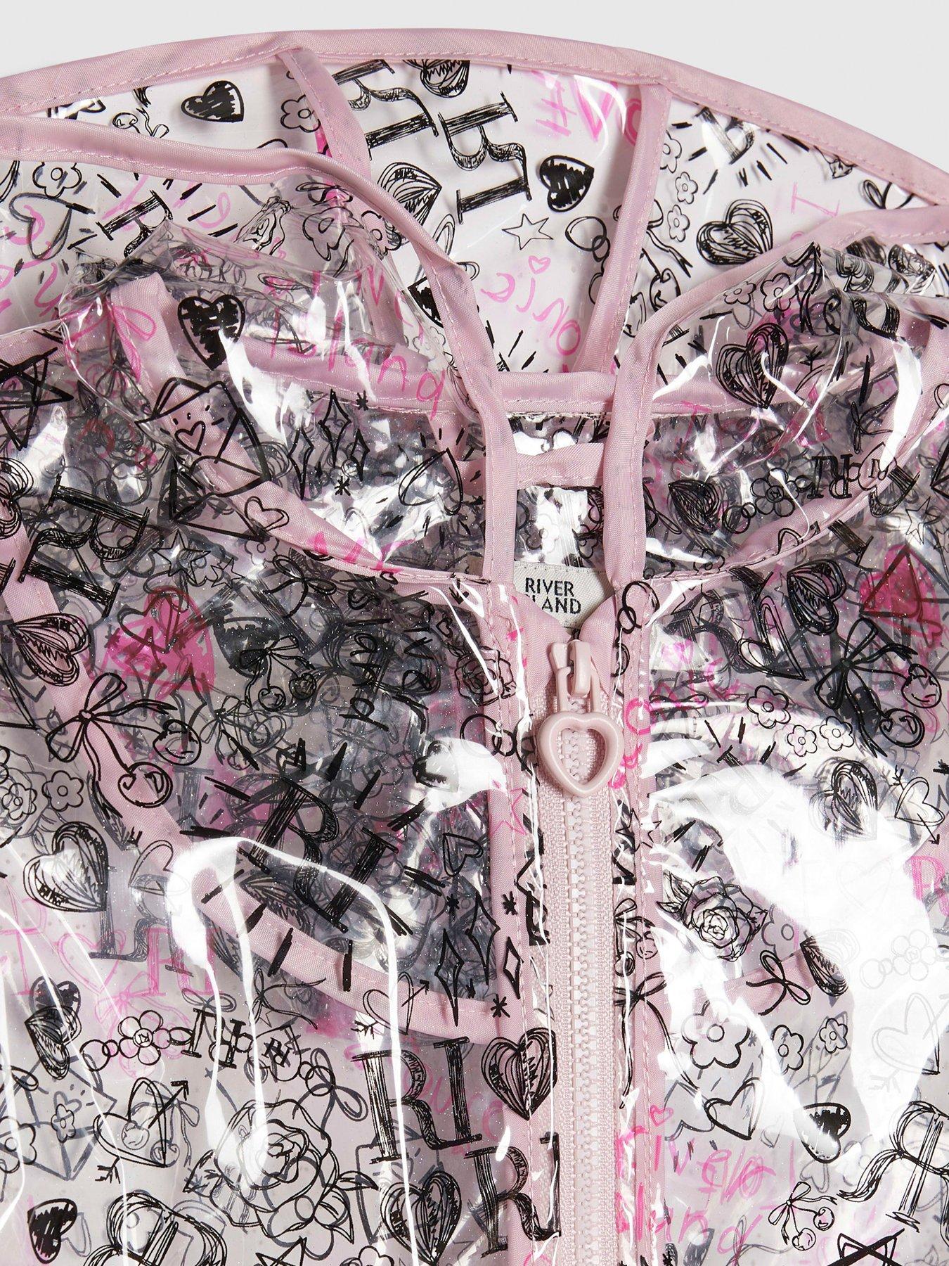 Image 4 of 4 of River Island Mini Girls Graffiti Raincoat - Black