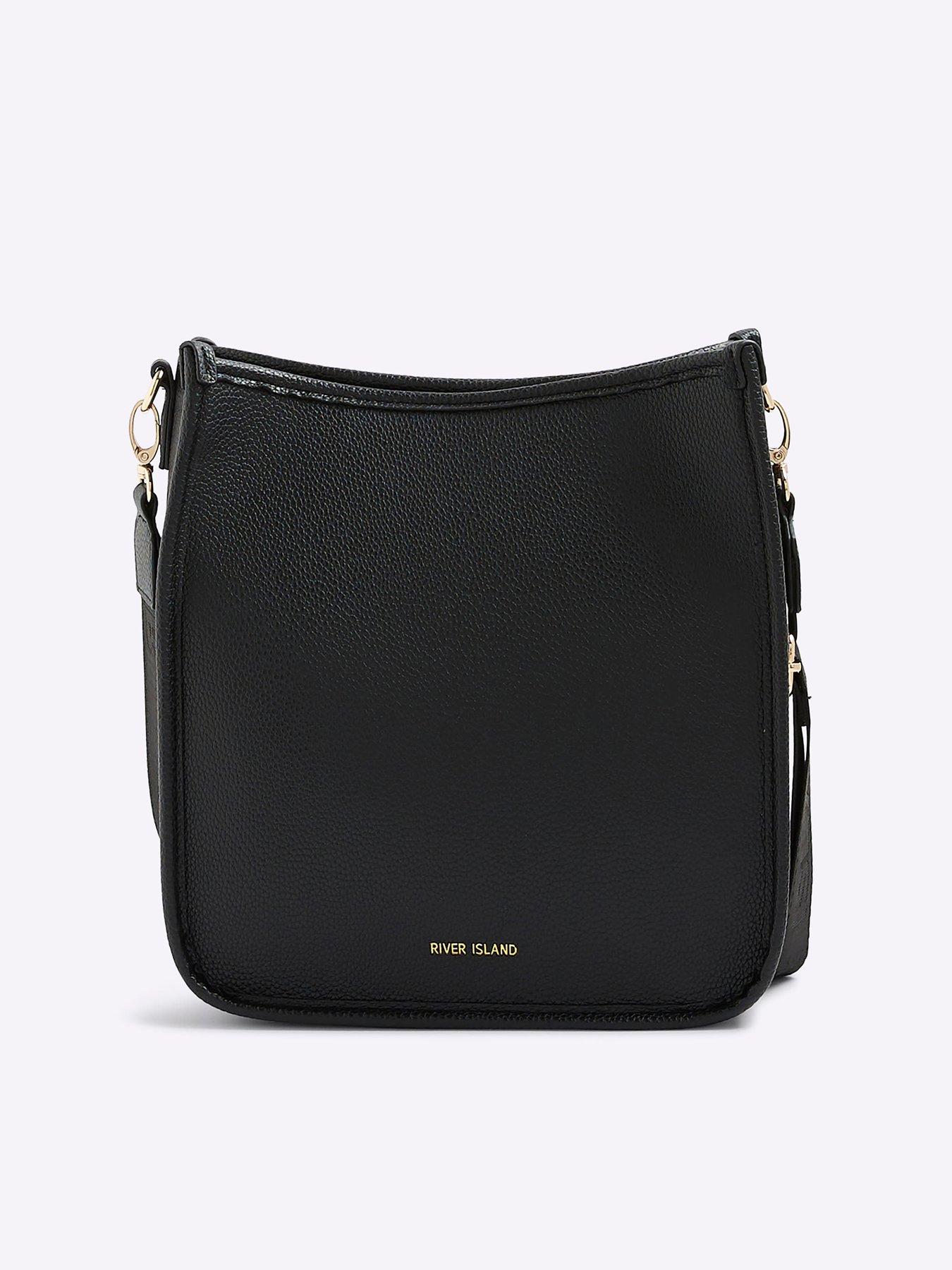 Image 3 of 6 of River Island Stripe Front Logo Messenger Bag - Black