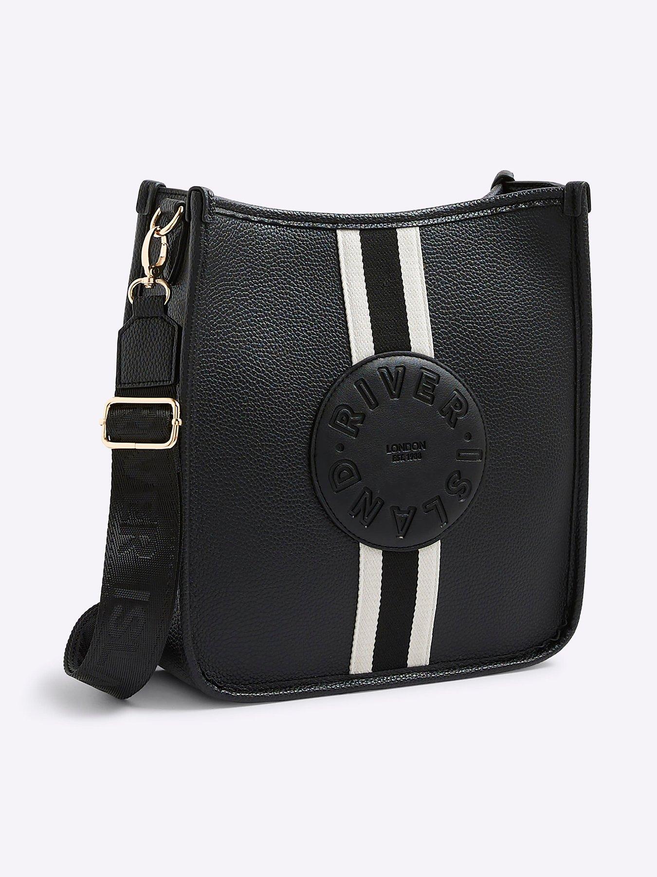 Image 4 of 6 of River Island Stripe Front Logo Messenger Bag - Black
