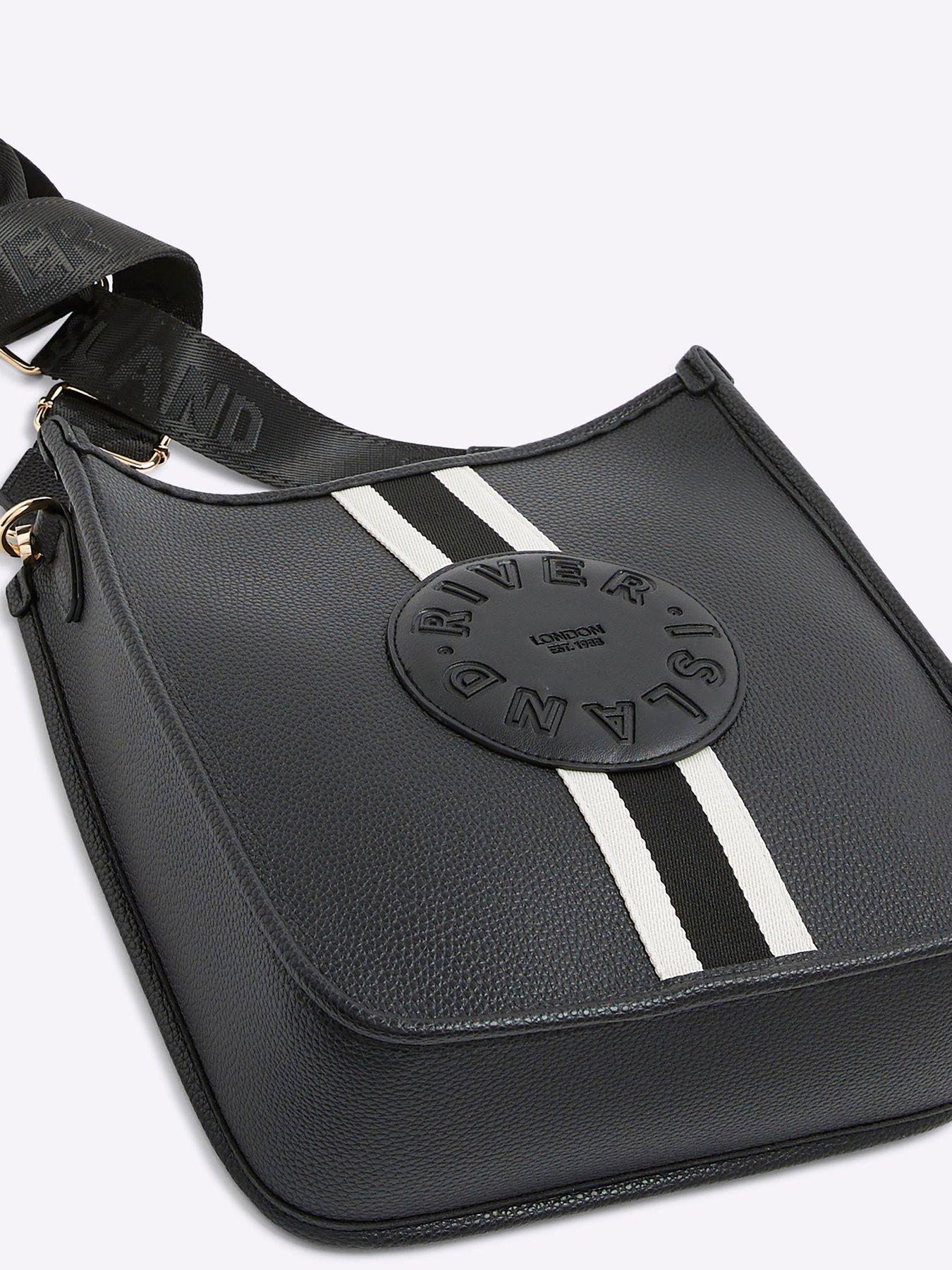 Image 5 of 6 of River Island Stripe Front Logo Messenger Bag - Black