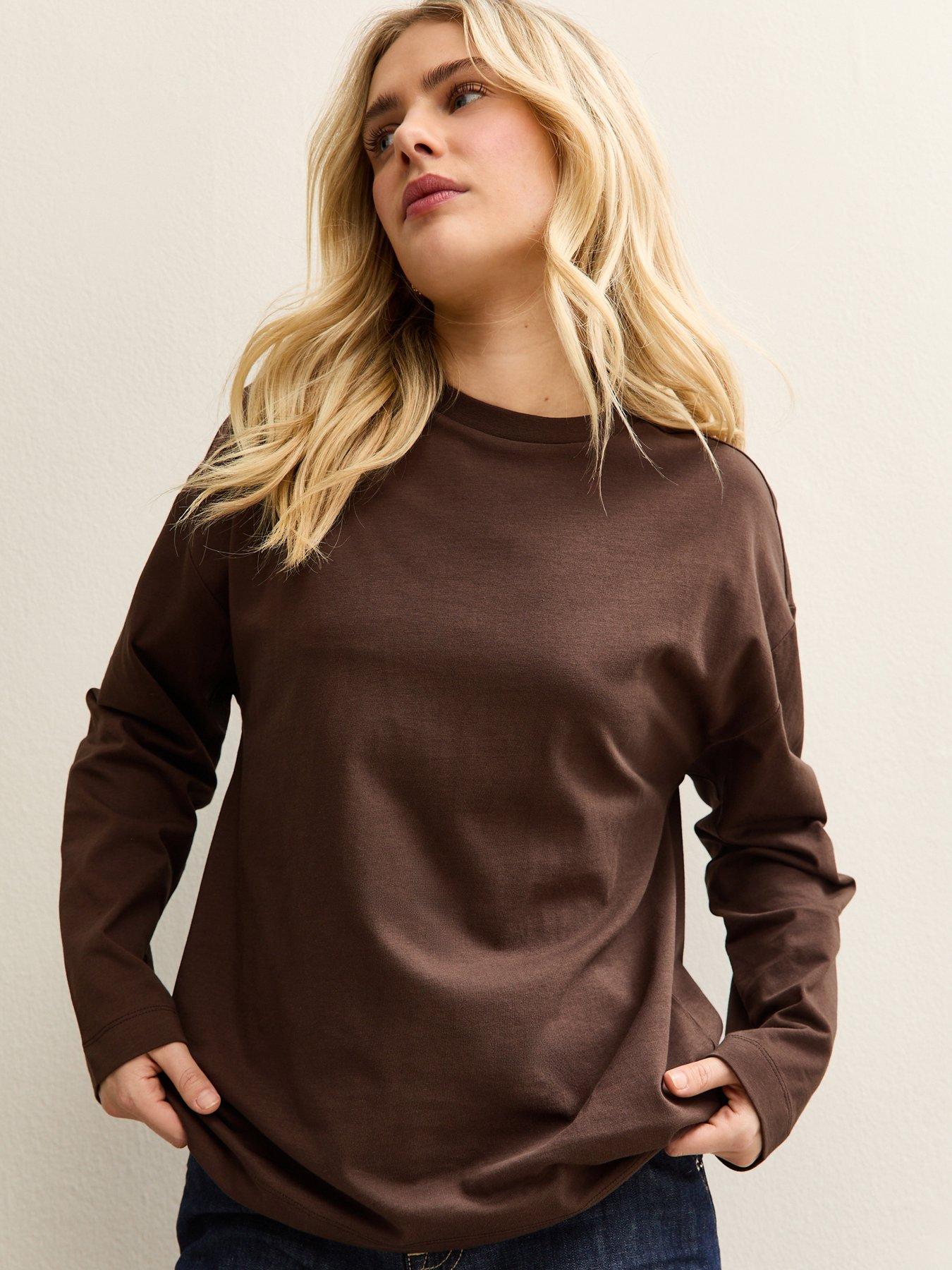 New Look Premium Long Sleeve Skater T-Shirt - Dark Brown