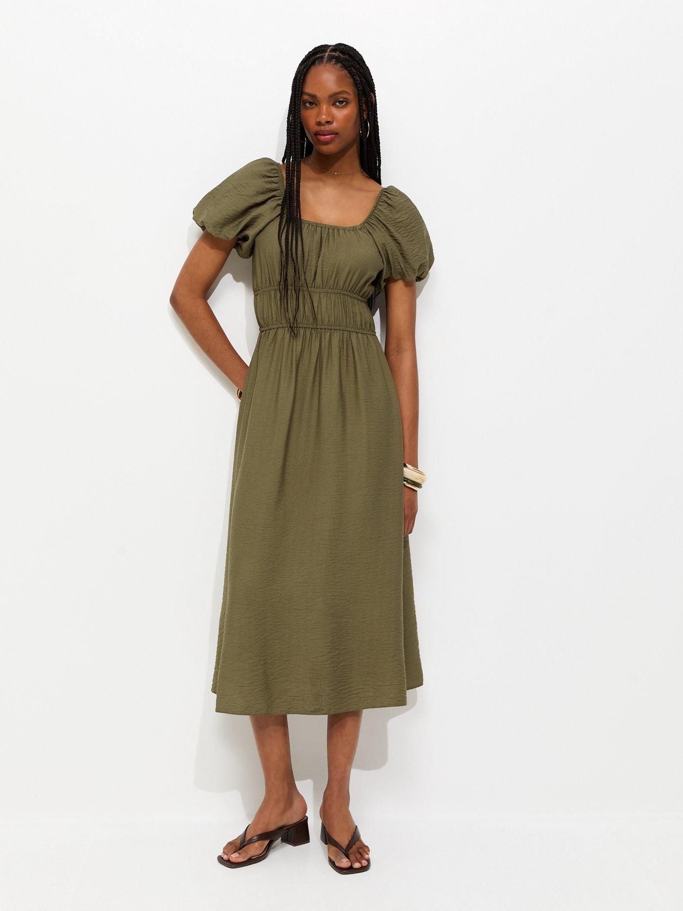 New Look Khaki Milkmaid Midi Dress - Green