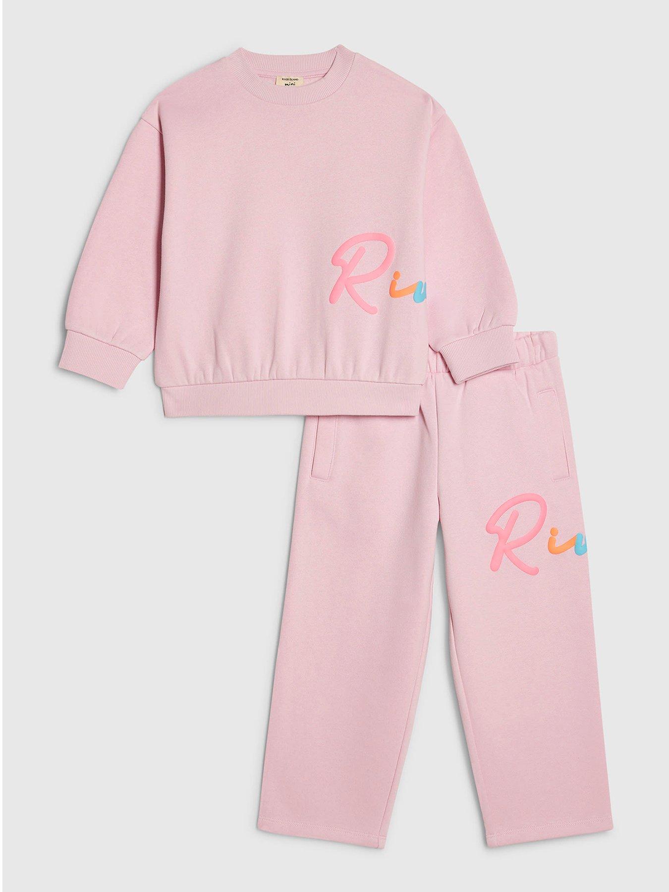 river-island-mini-girls-branded-script-sweatshirt-set-pink