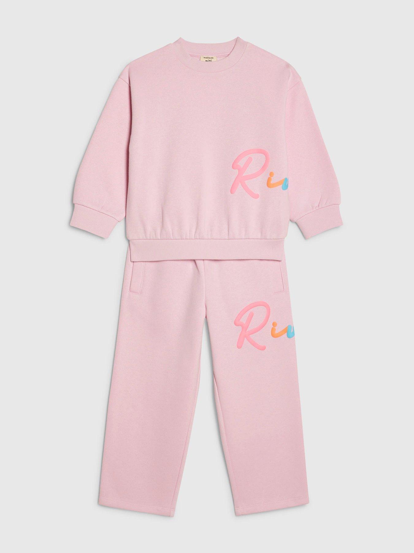 river-island-mini-girls-branded-script-sweatshirt-set-pinkoutfit
