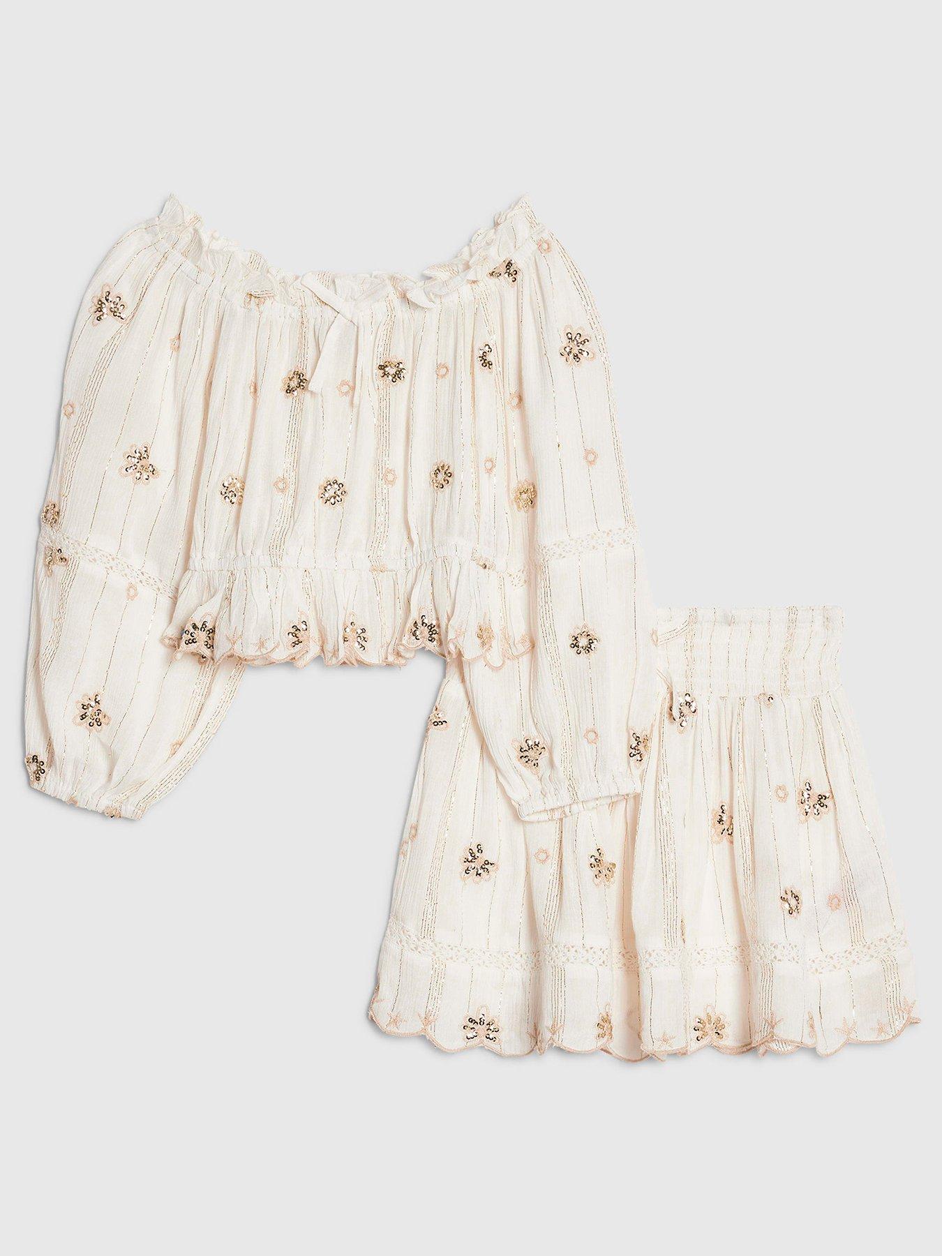 river-island-older-girls-embroidered-skirt-set-cream