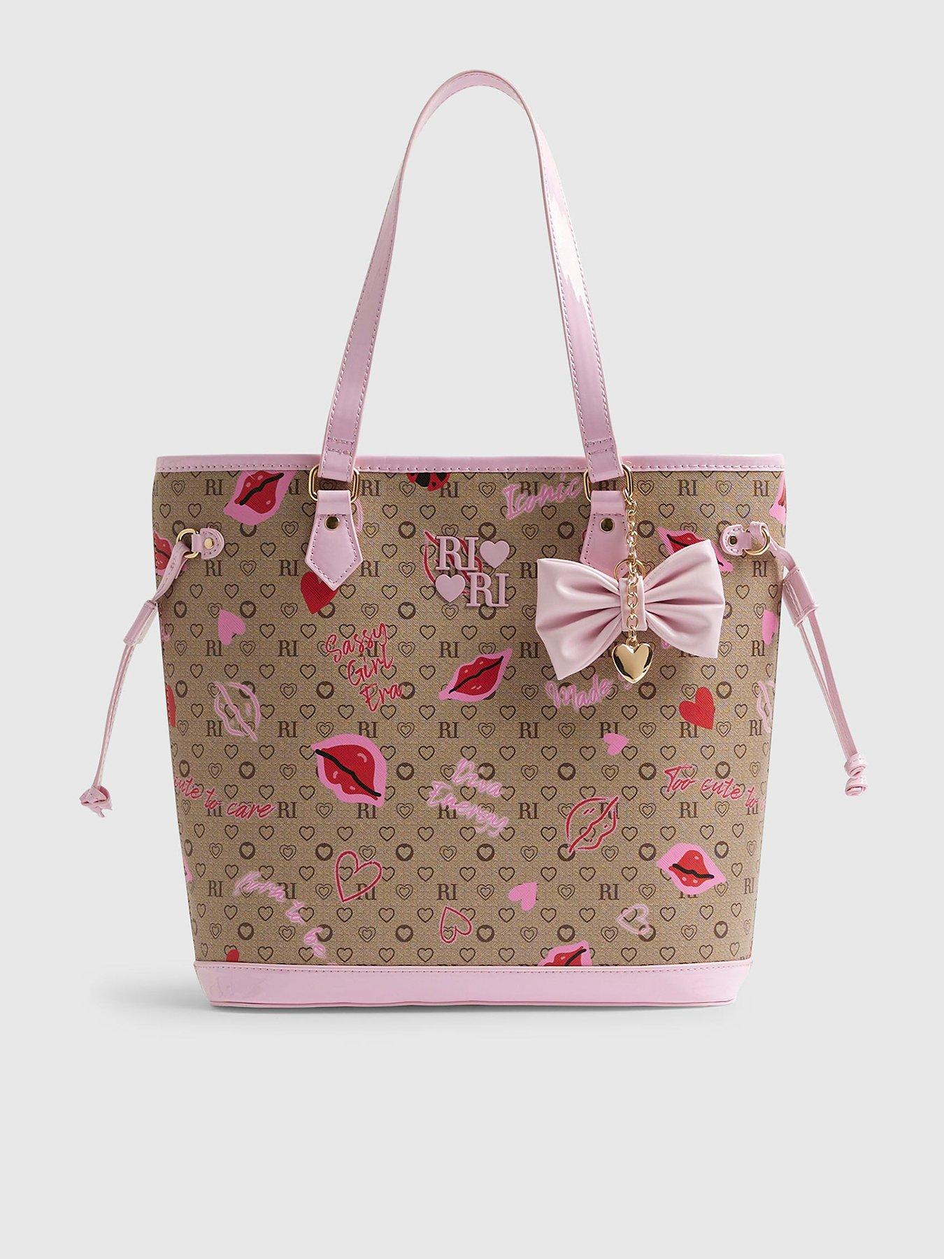 river-island-older-girls-ladybird-bow-monogram-shopper-bag-brown