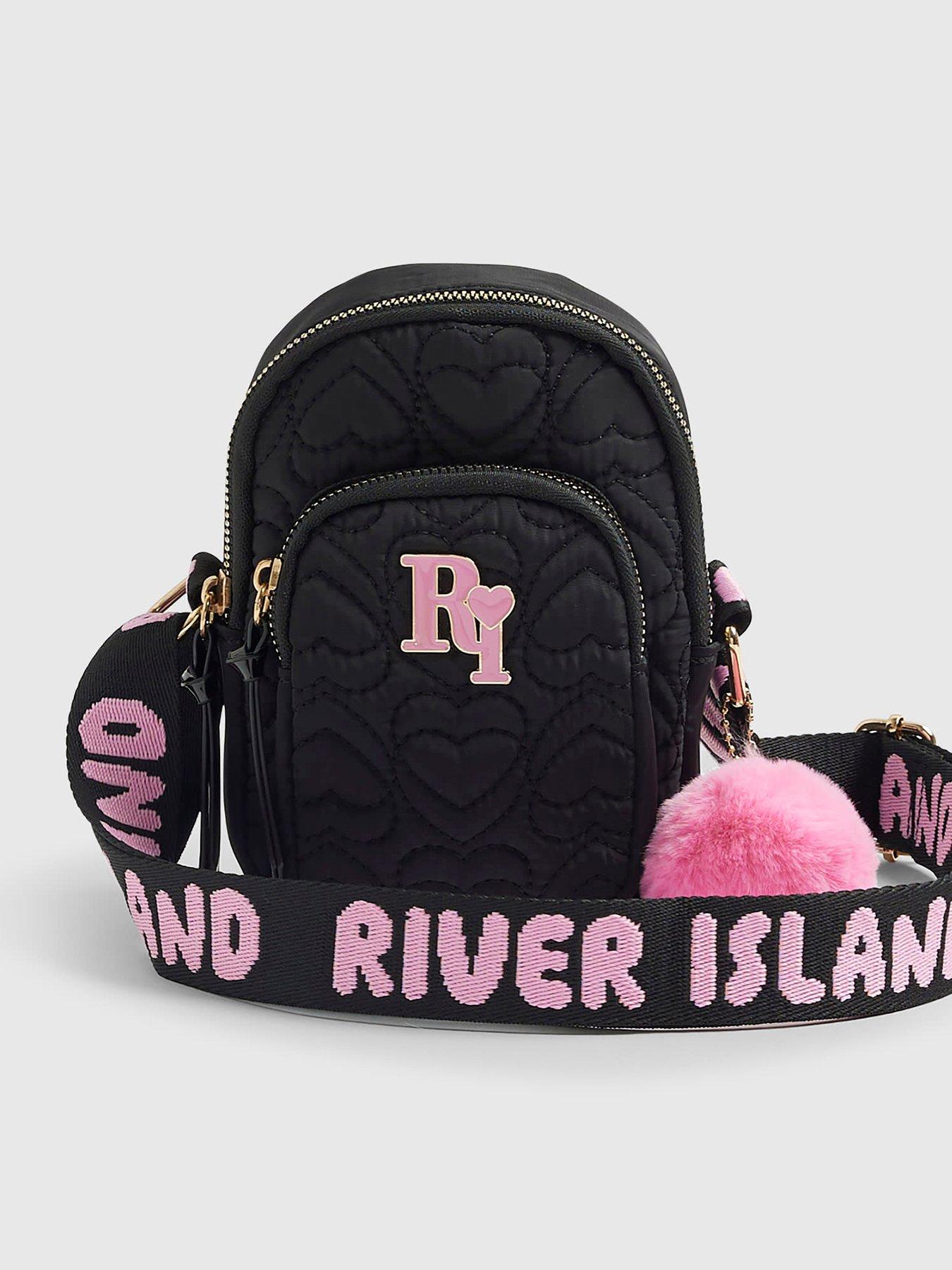 River Island Older Girls Quilted Heart Cross Body Bag - Black