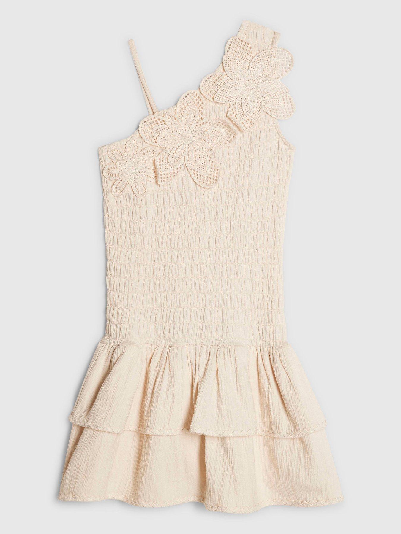 River Island Older Girls Crochet Flower Dress - Cream