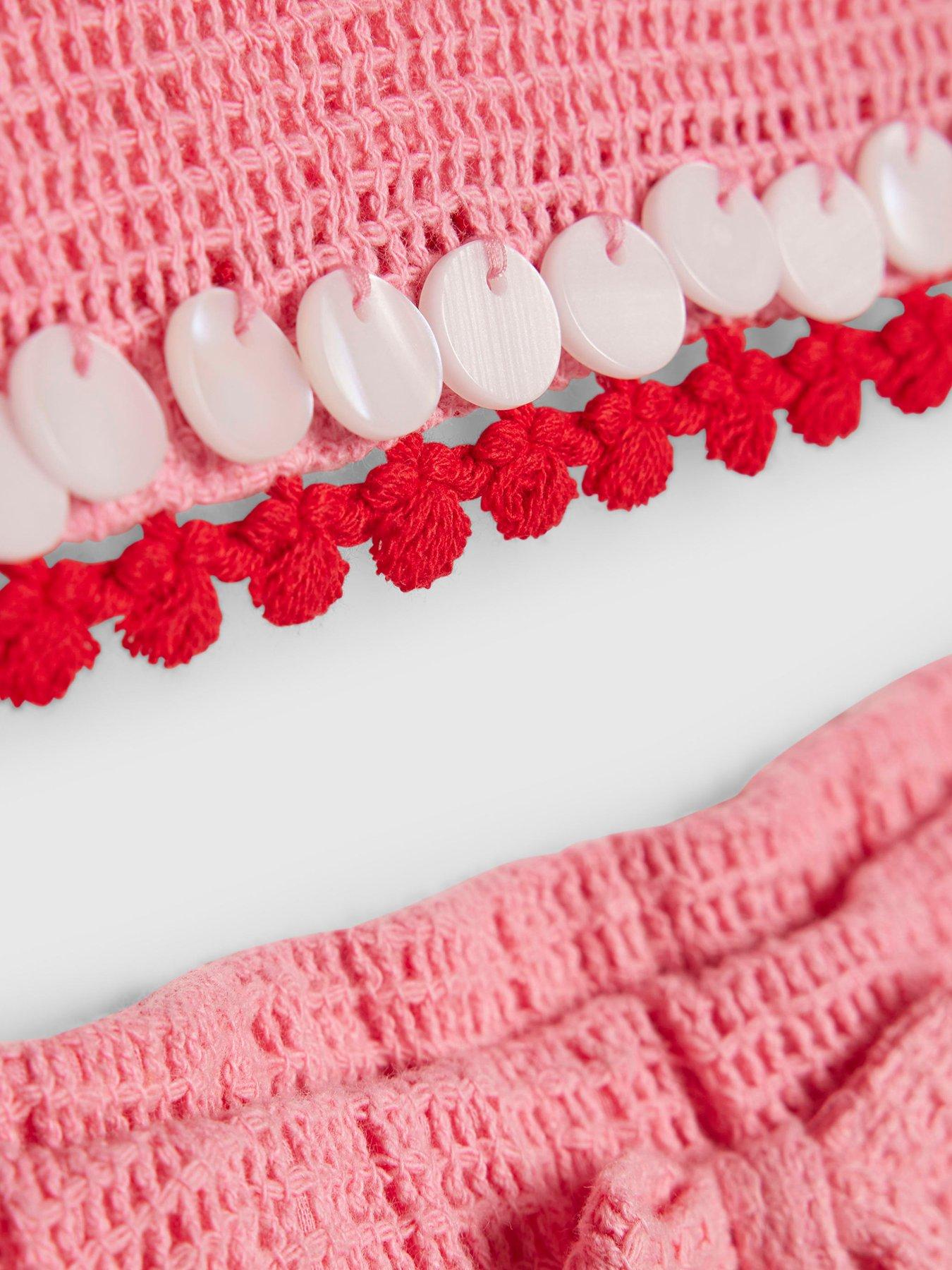 Image 4 of 4 of River Island Older Girls Beaded Crochet Shorts Set - Pink