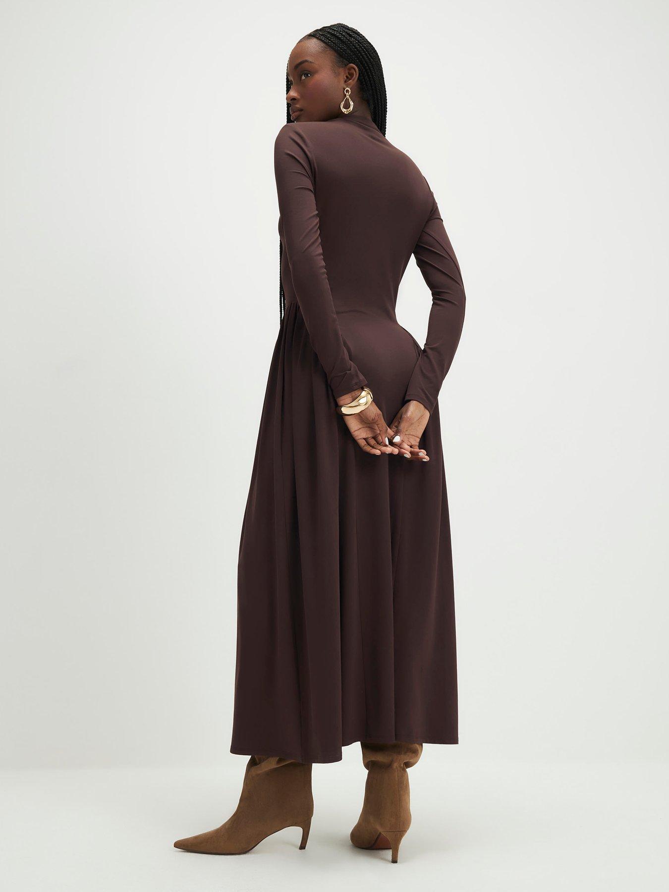 river-island-long-sleeve-high-neck-waisted-maxi-dress-brownstillFront