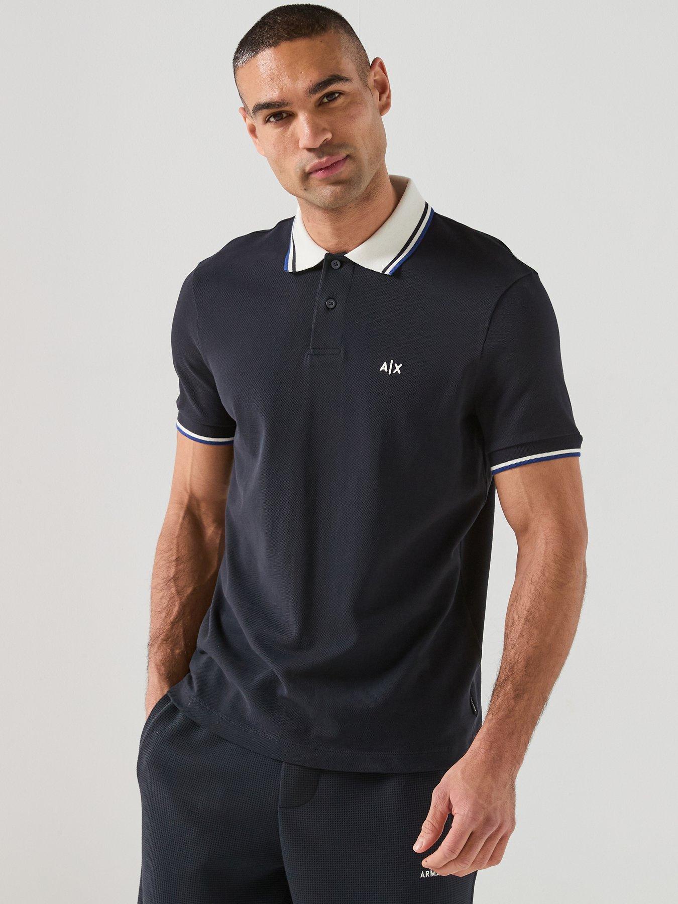 Image 1 of 6 of Armani Exchange Logo Collar Slim Fit Polo Shirt - Navy