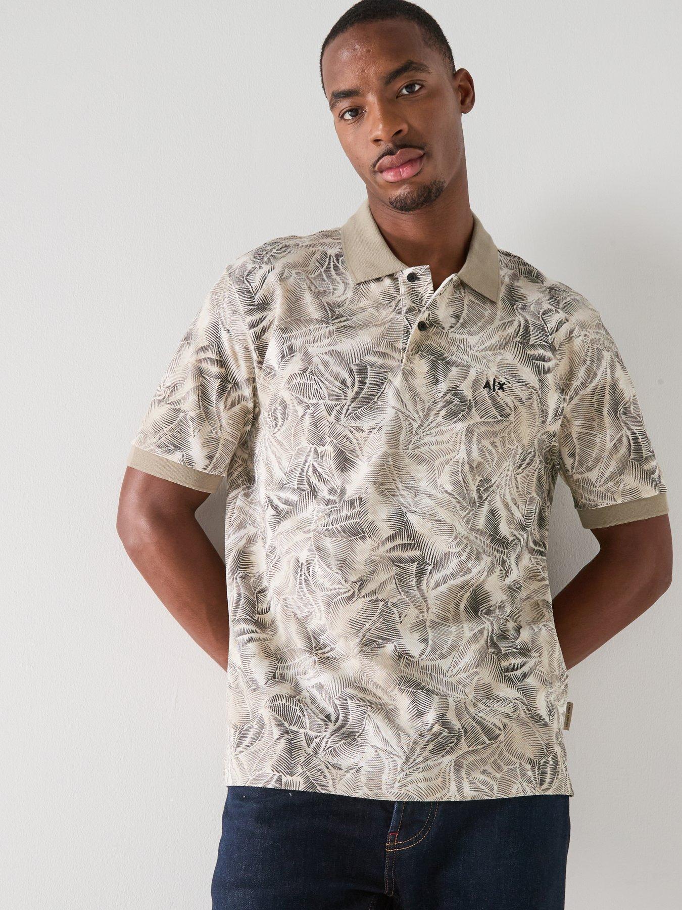 Armani Exchange Leaf Print Polo Shirt - Beige
