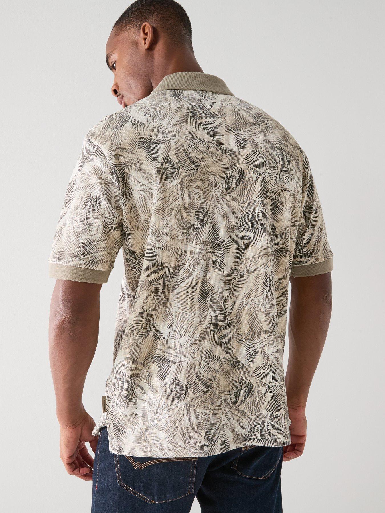 armani-exchange-leaf-print-polo-shirt-beigestillFront