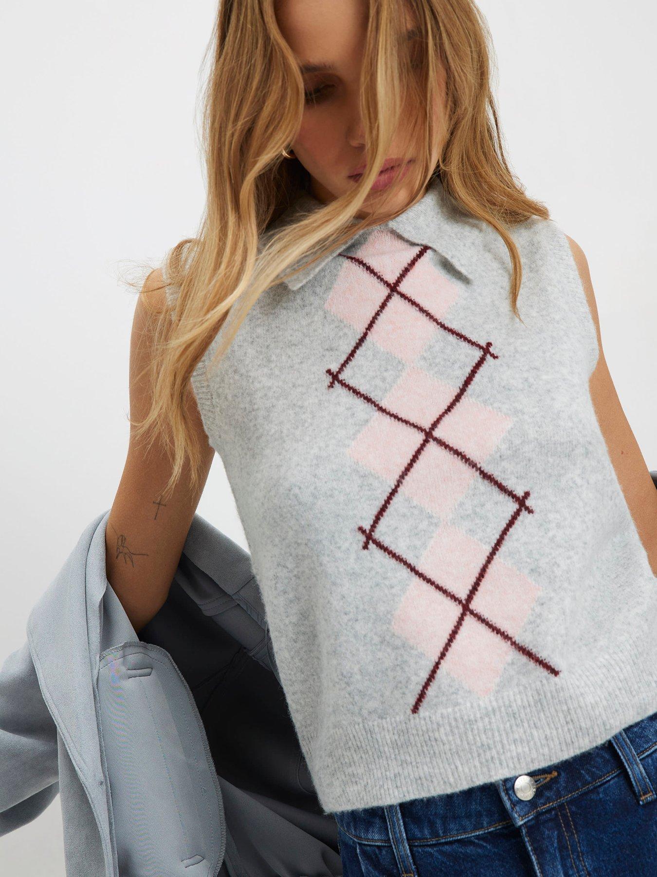 Image 4 of 4 of River Island Short Polo Argyle Tank Top - Grey