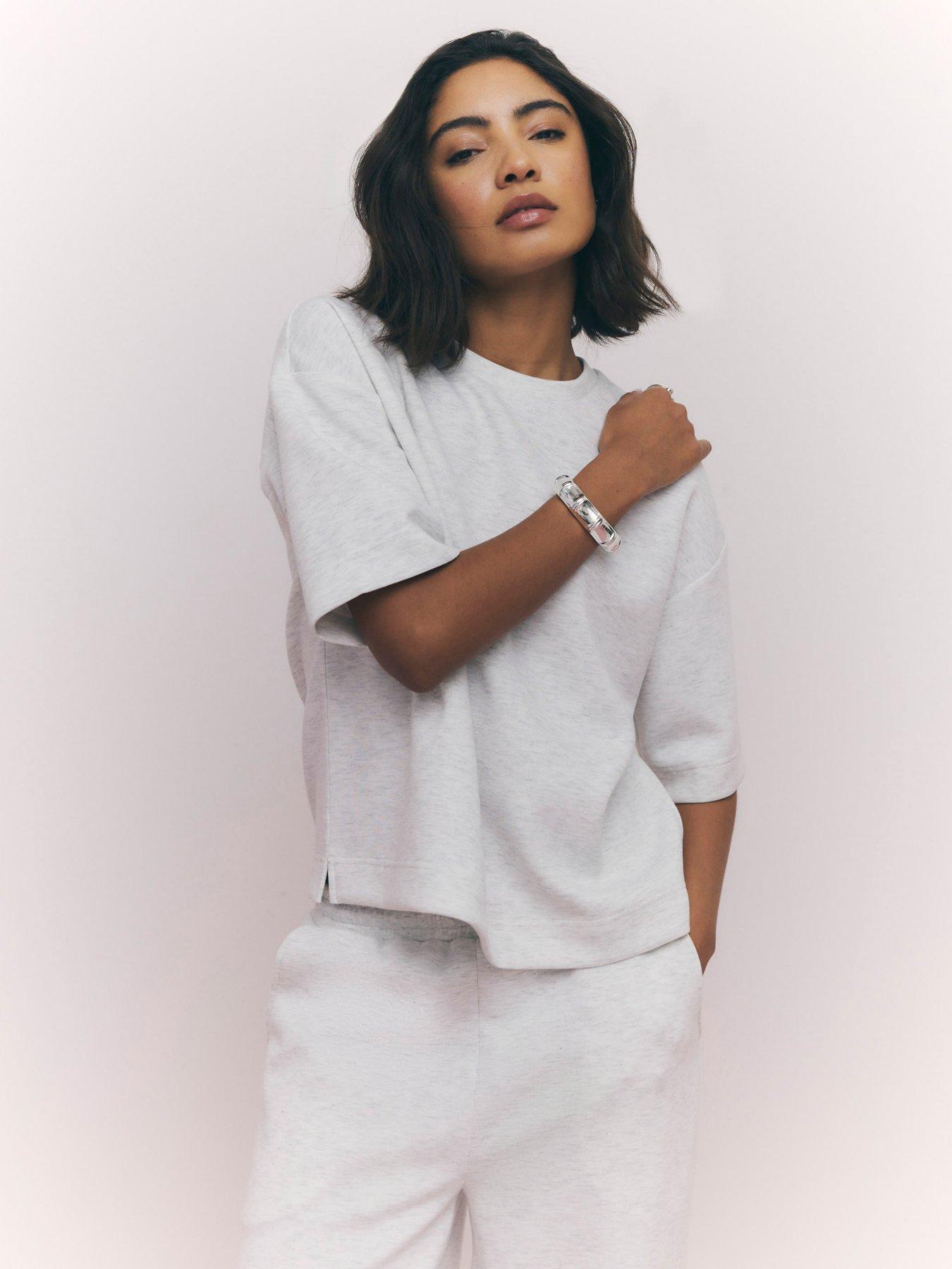 River Island Short Sleeve Marl Premium Neo Boxy Tee - Grey