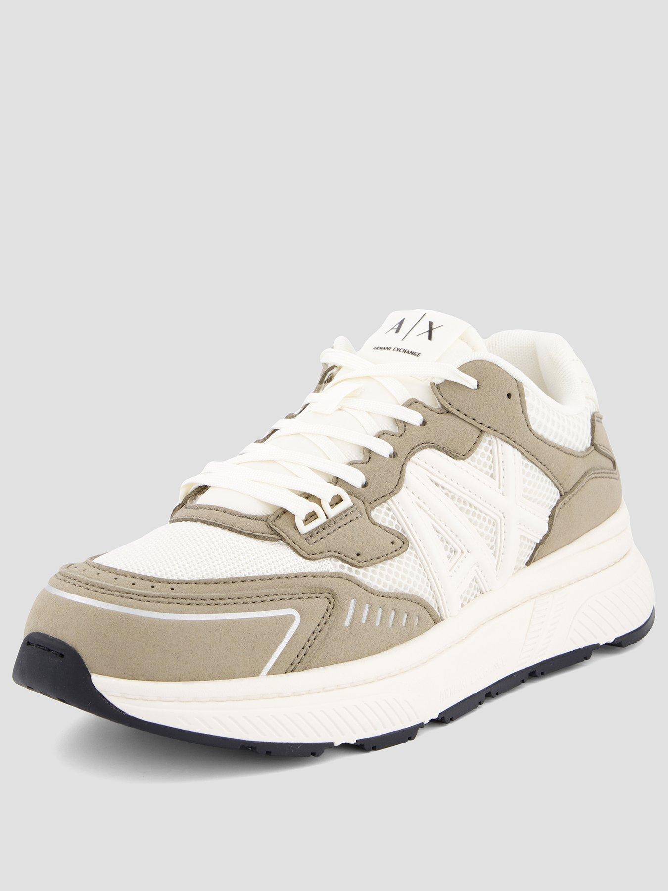 Image 2 of 7 of Armani Exchange Lucky Microsuede Mesh Trainer - White