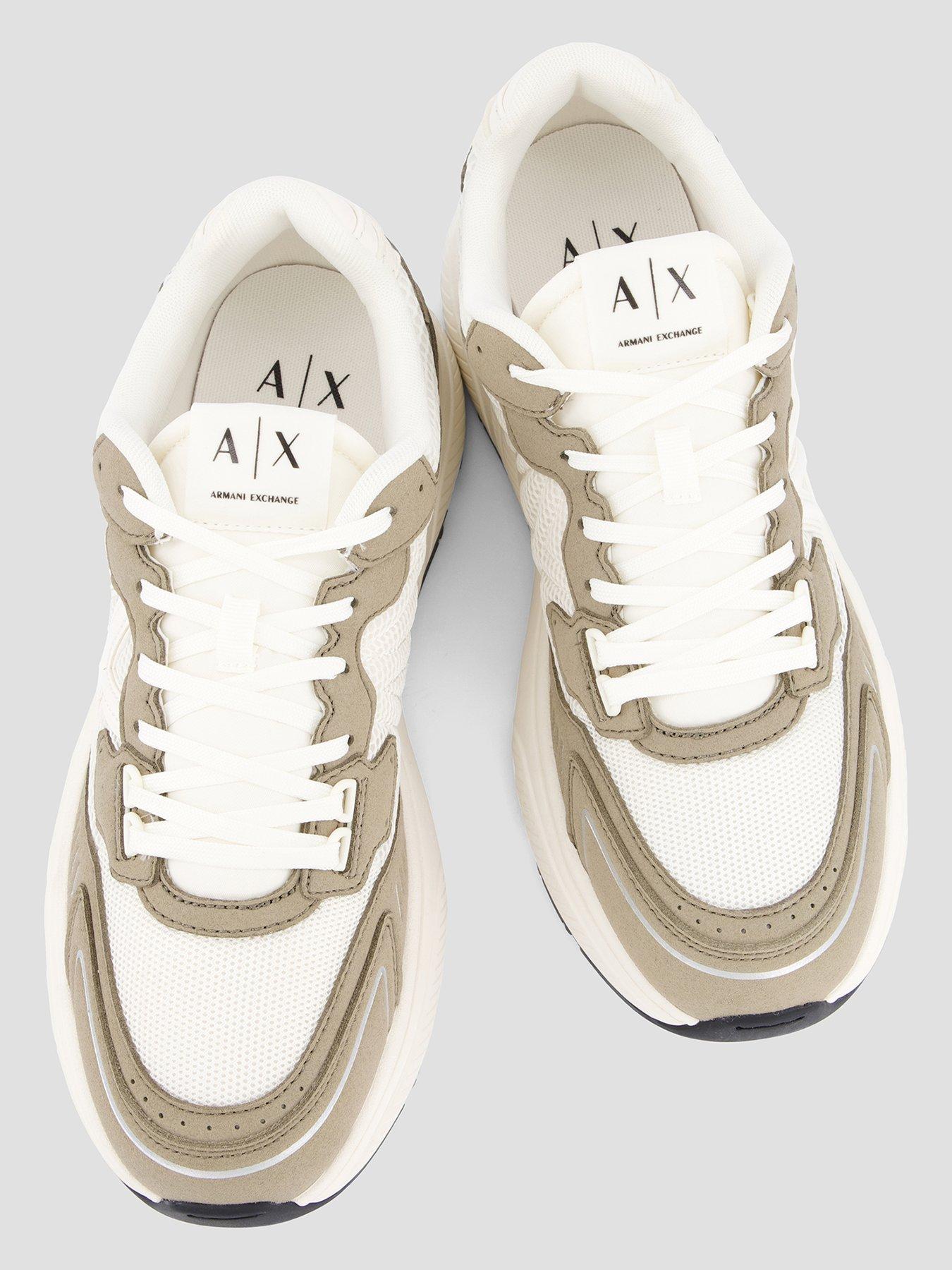Image 3 of 7 of Armani Exchange Lucky Microsuede Mesh Trainer - White